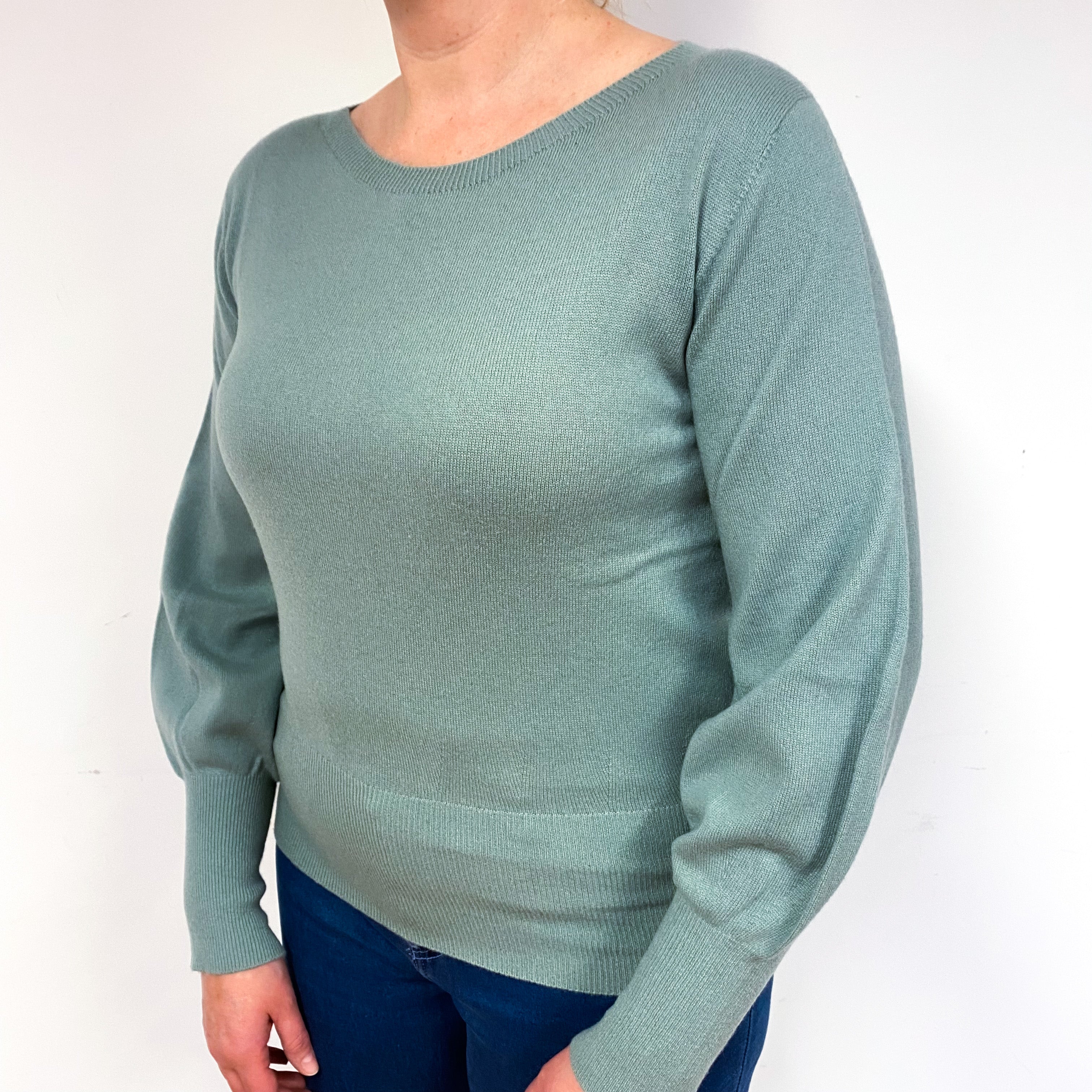 Duck Egg Green Cashmere Crew Neck Jumper Large