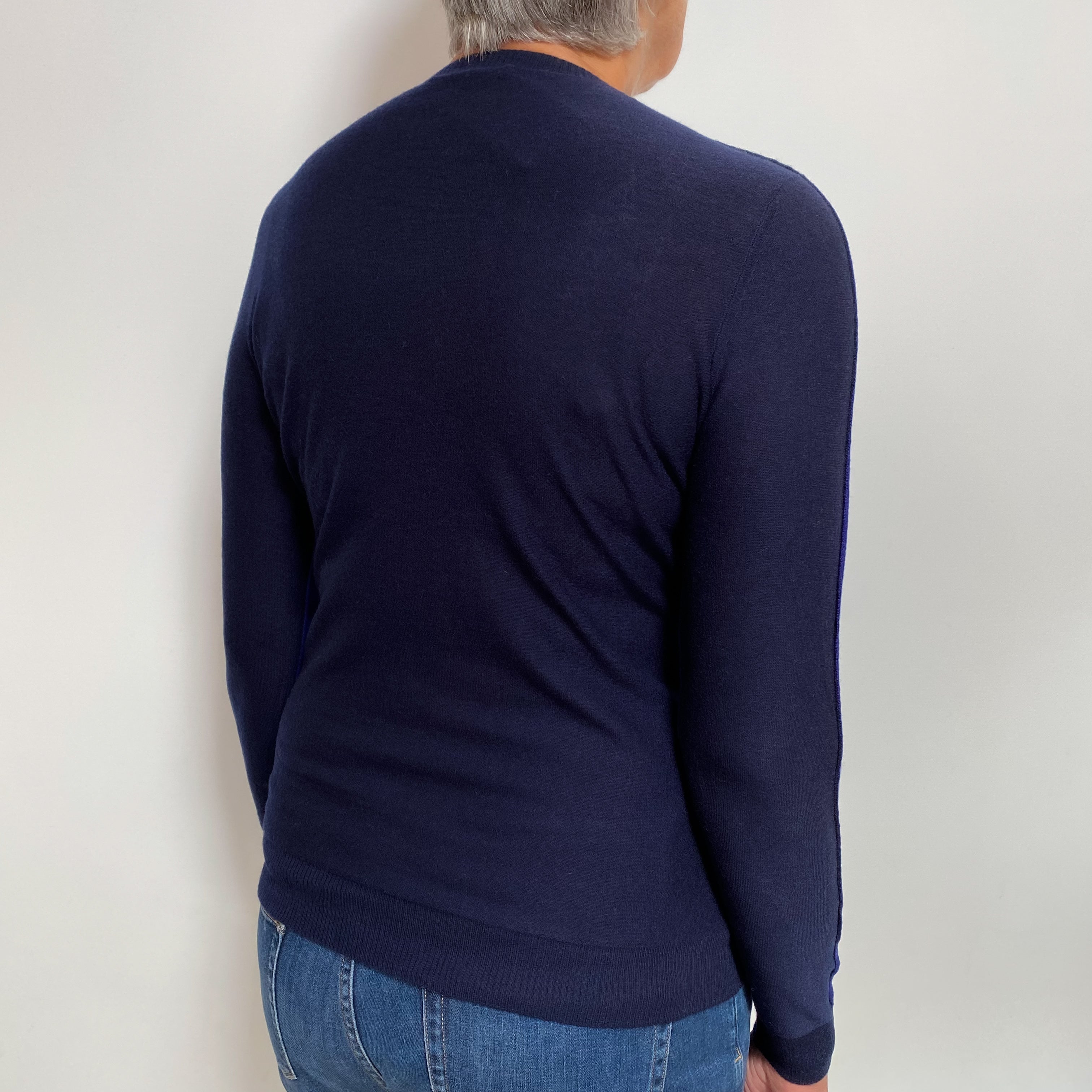 New Navy and Indigo Cashmere Crew Neck Jumper Medium