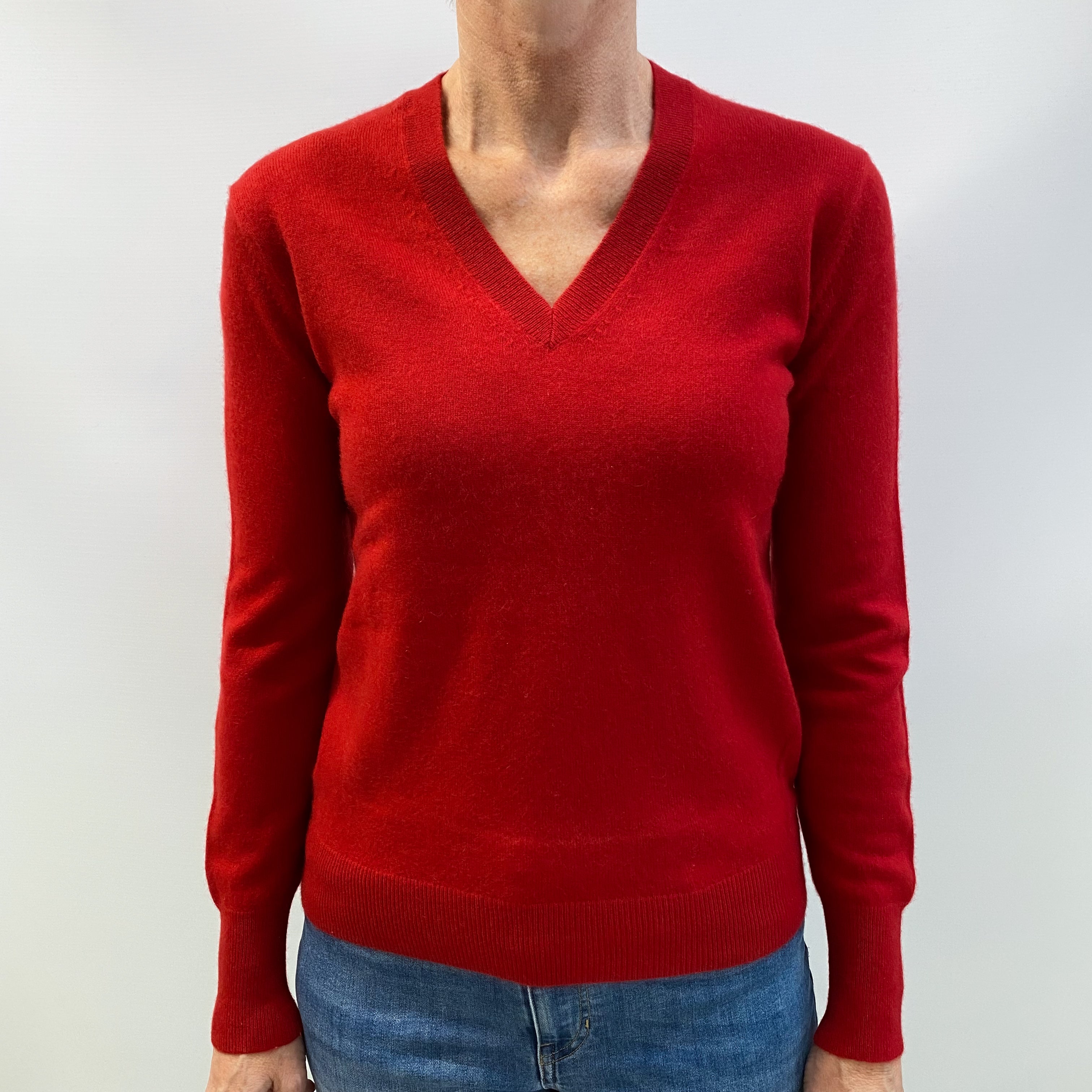 Spanish Red Cashmere V Neck Jumper Small