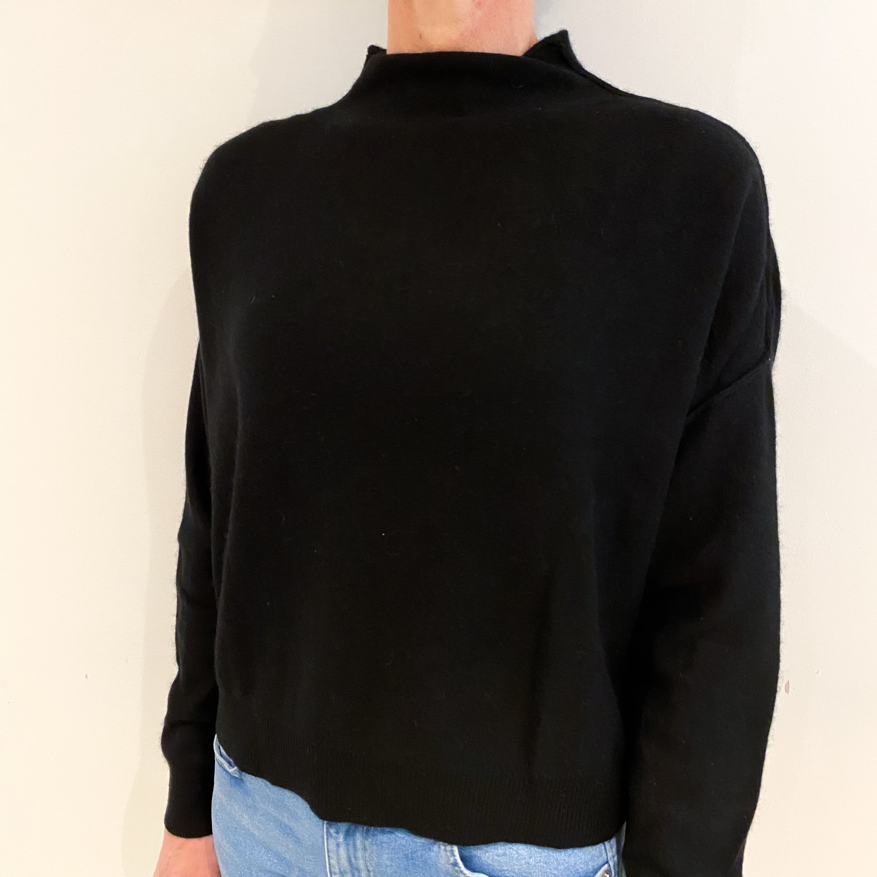 Black Slouchy Cashmere Funnel Neck Jumper Small