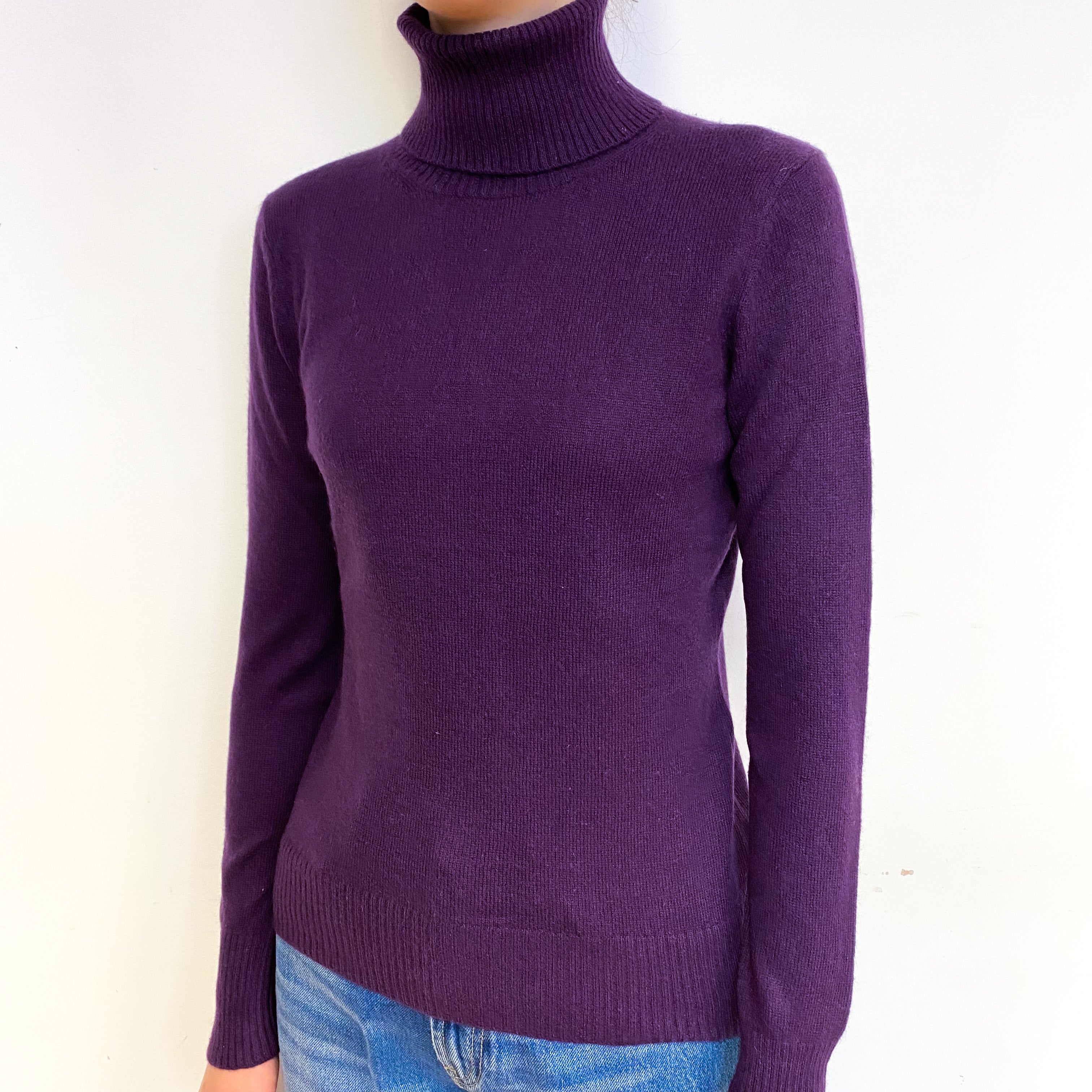 Iris Purple Cashmere Polo Neck Jumper Extra Small
