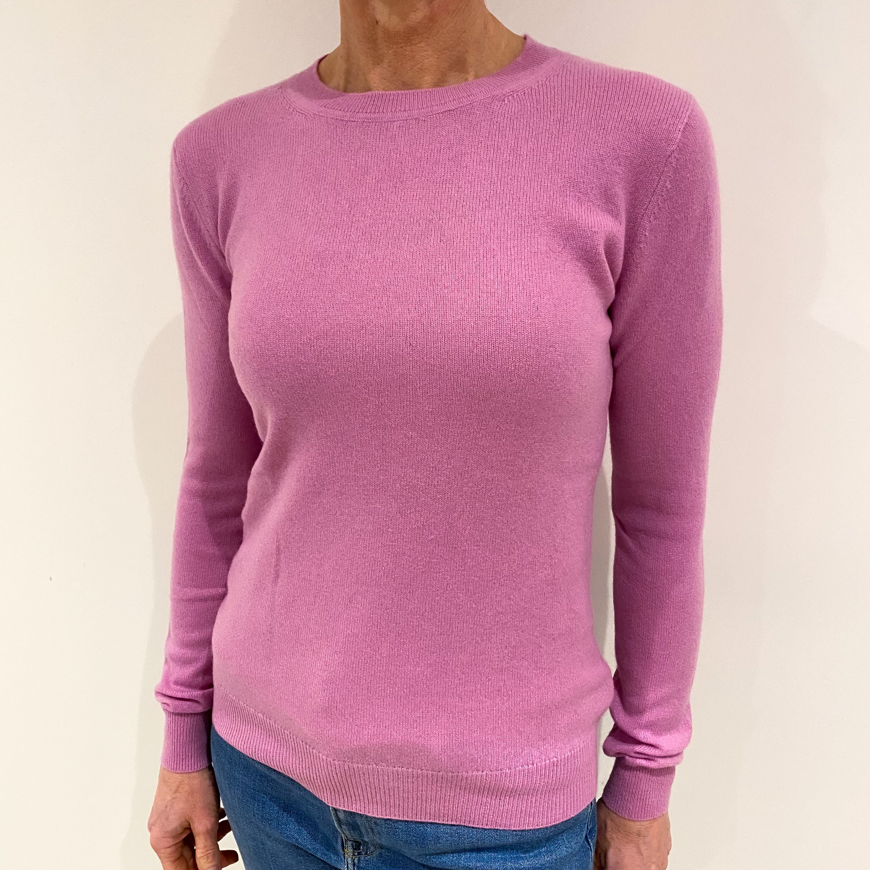 Foxglove Pink Cashmere Crew Neck Jumper Small