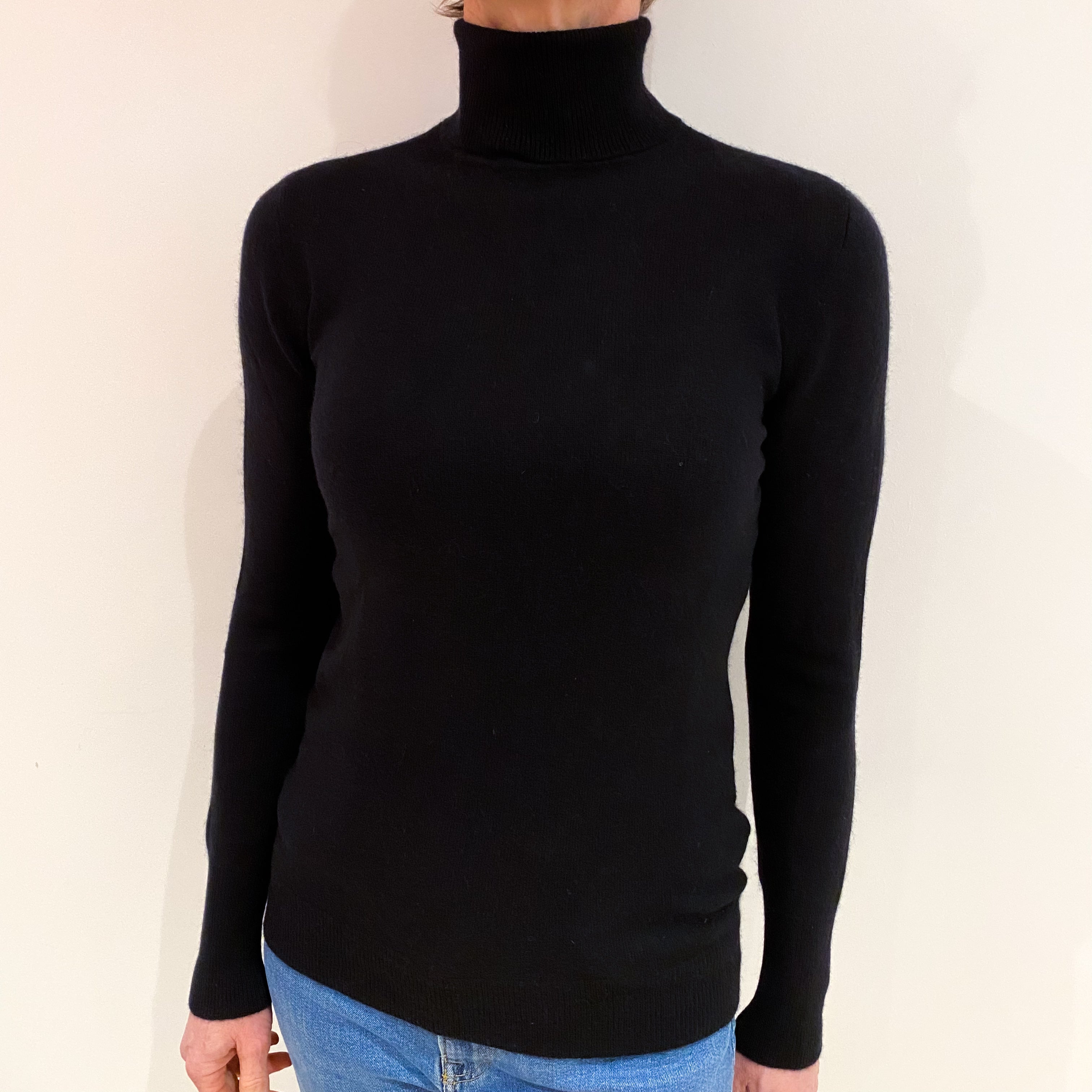 Black Cashmere Polo Neck Jumper Small