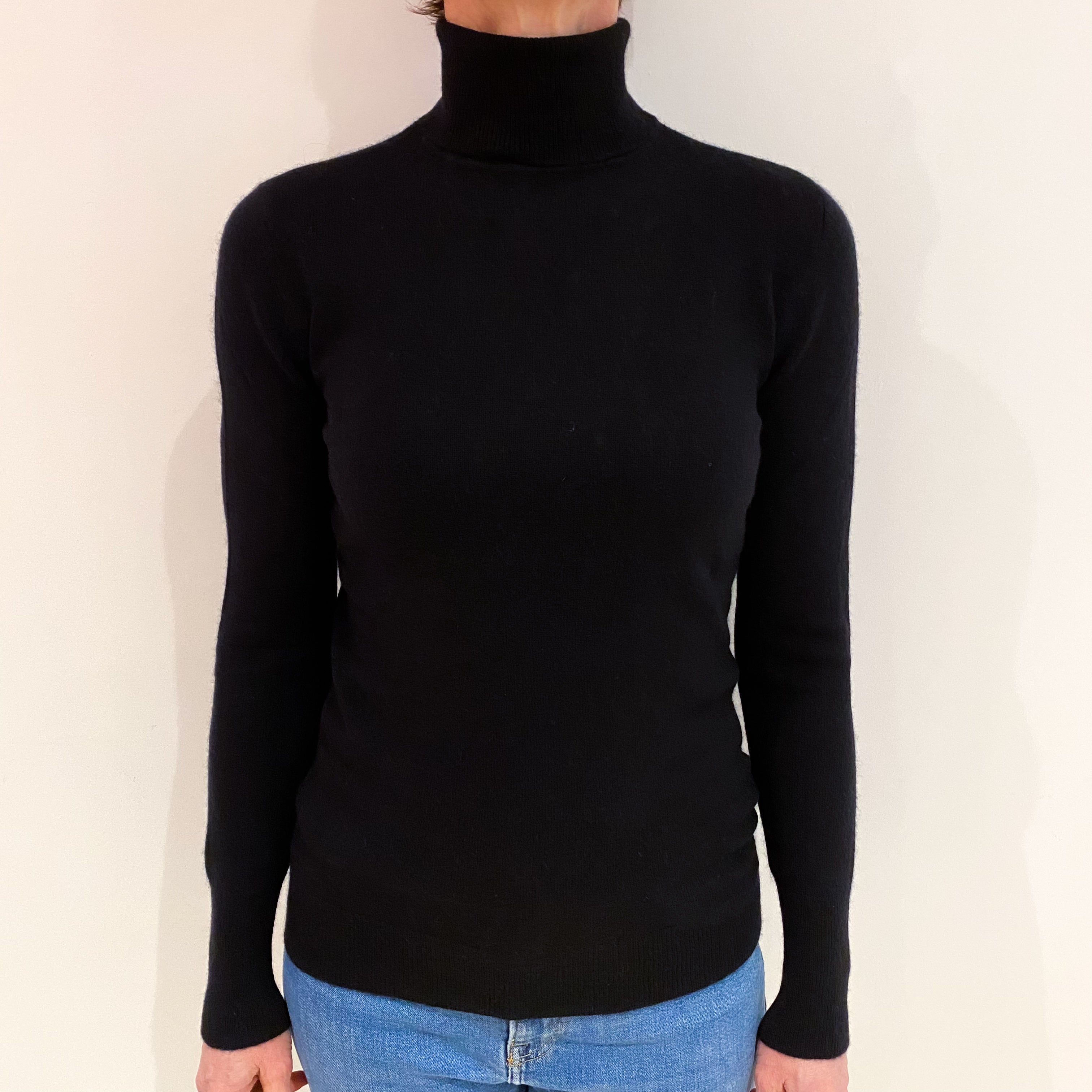 Black Cashmere Polo Neck Jumper Small