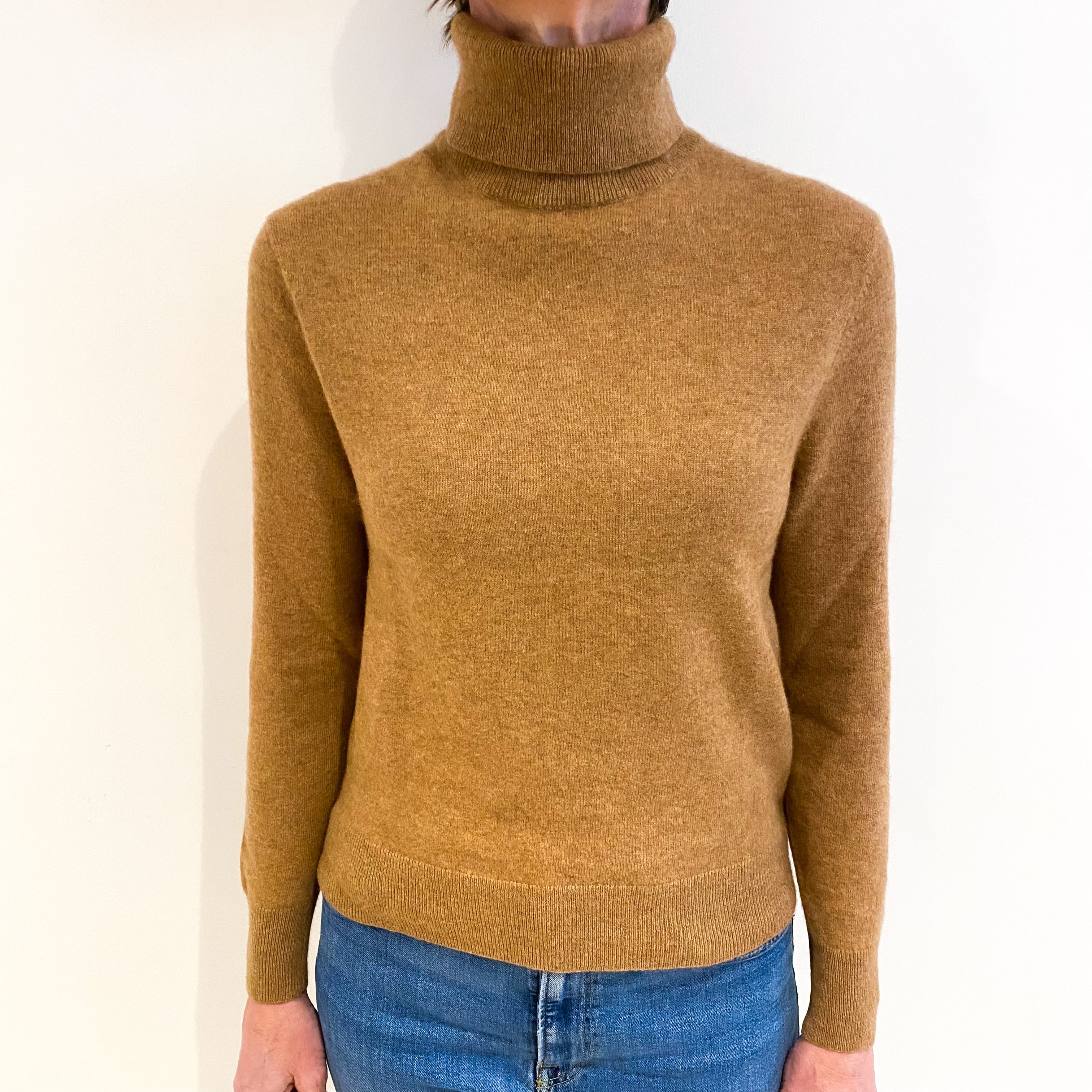 Butterscotch Brown Cashmere Polo Neck Jumper Small