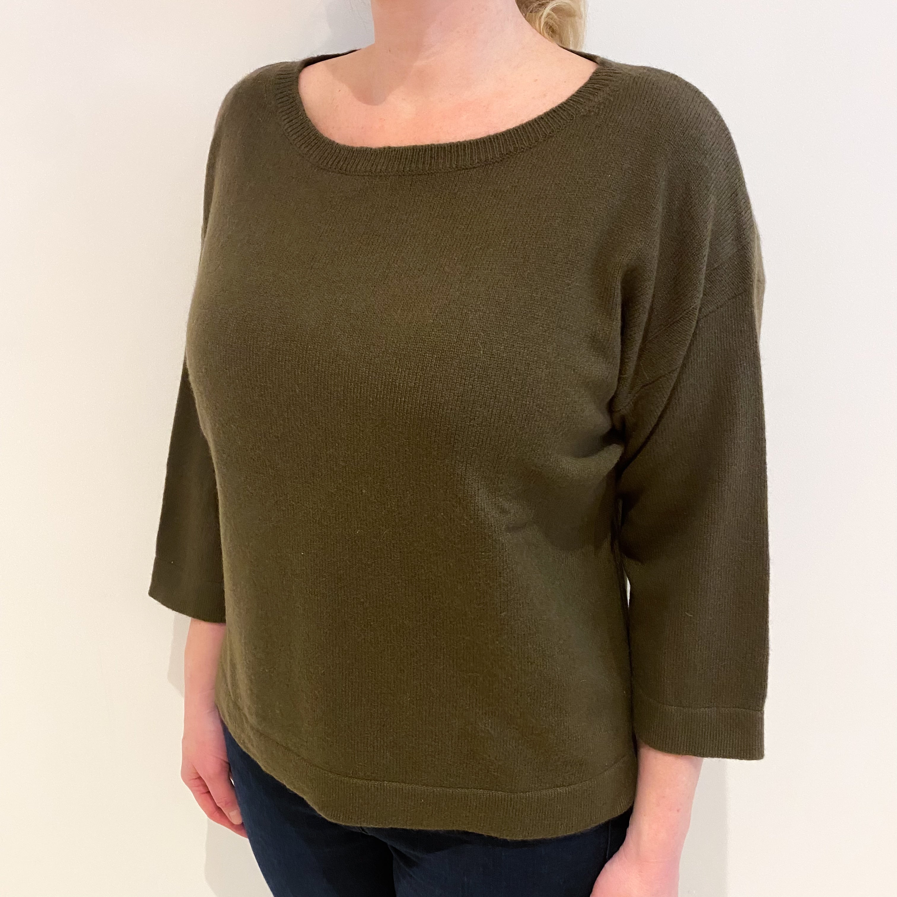 Closed Deep Khaki Green Cashmere Slash Neck Jumper Large