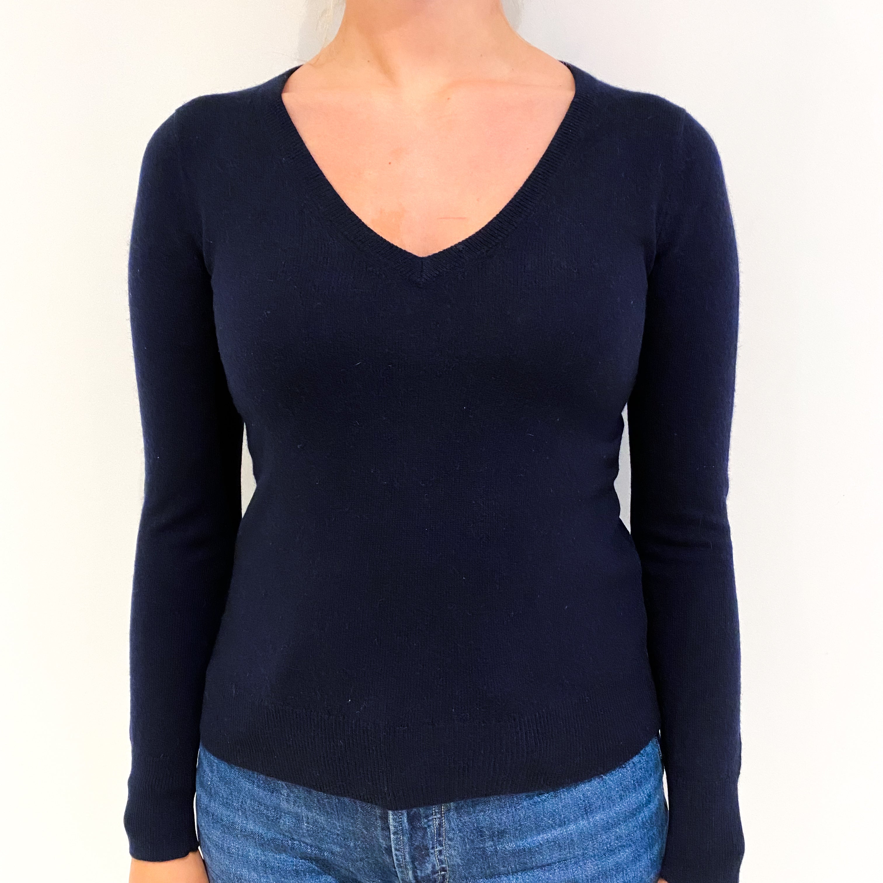 Dark Navy Cashmere V-Neck Jumper Small