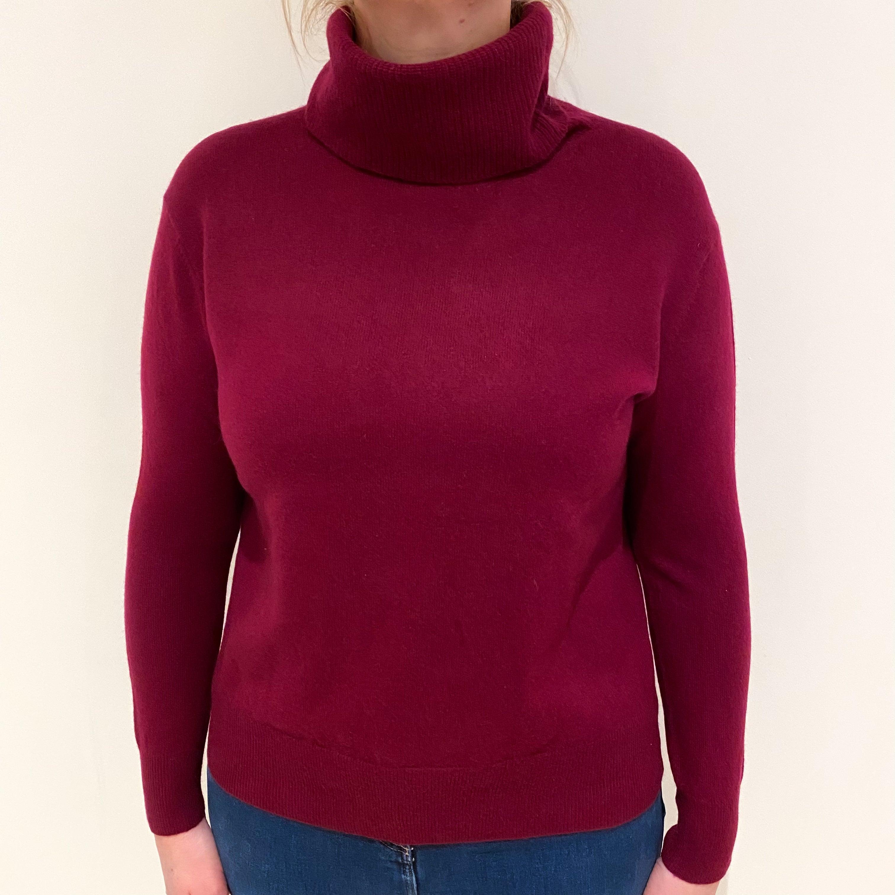 Burgundy Red Cashmere Polo Neck Jumper Large