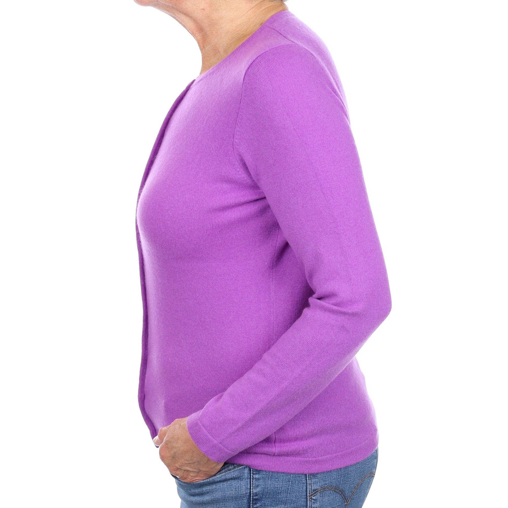 Violet Purple Cashmere Crew Neck Cardigan Medium
