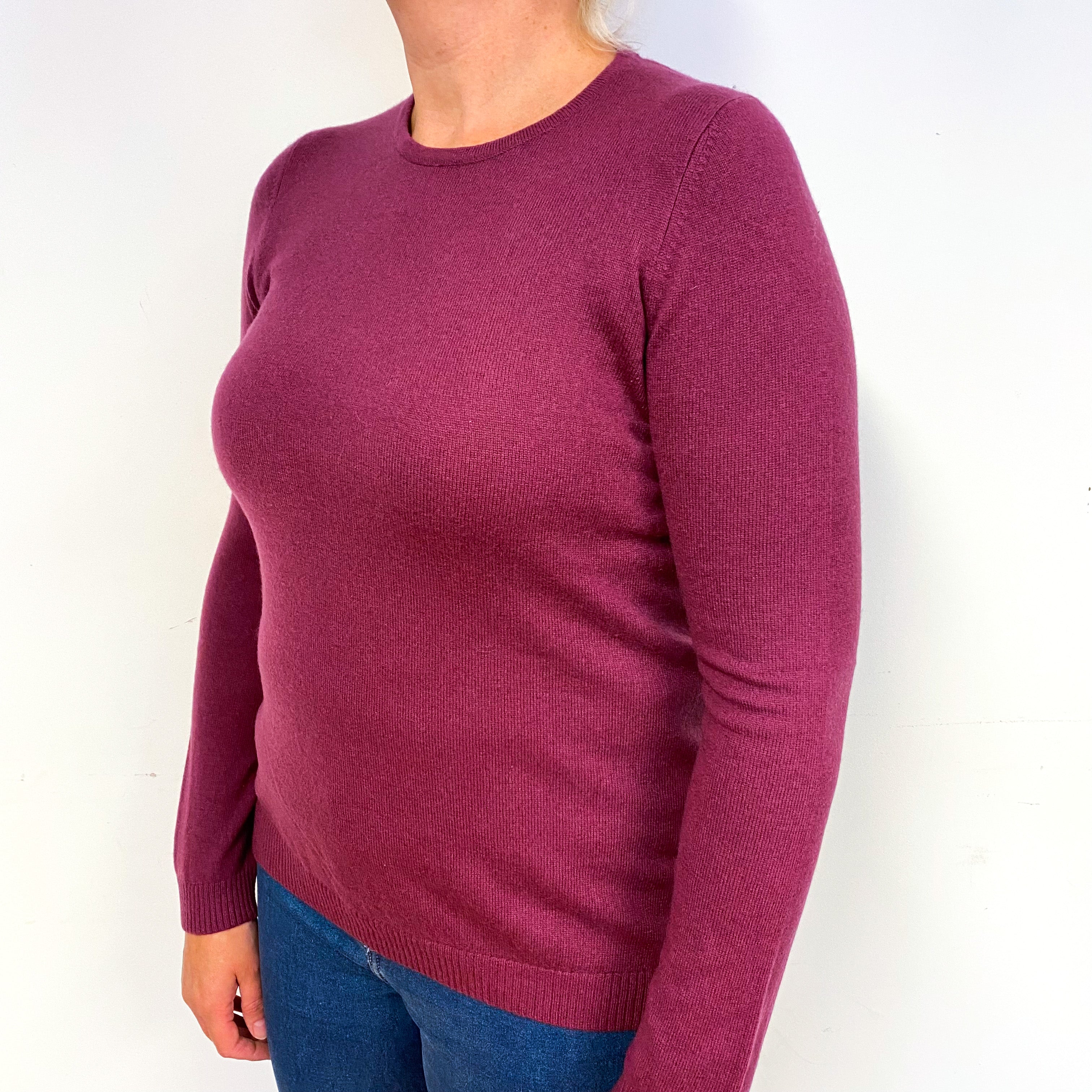 Plum Purple Cashmere Crew Neck Jumper Large