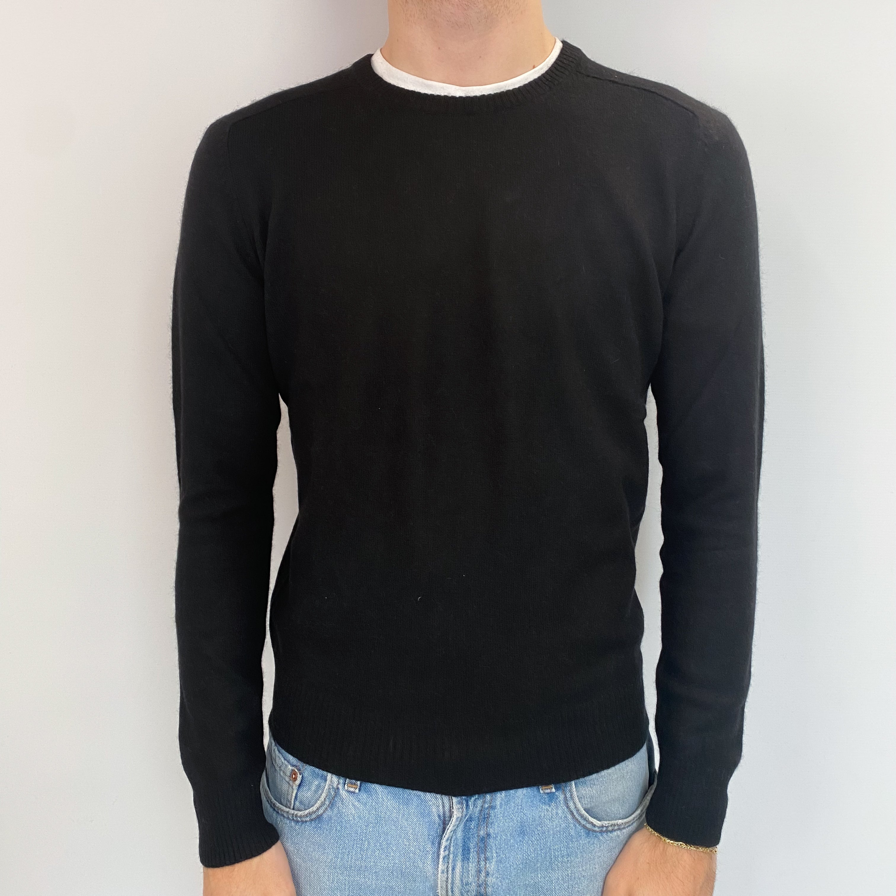 Men's Black Cashmere Crew Neck Jumper Medium