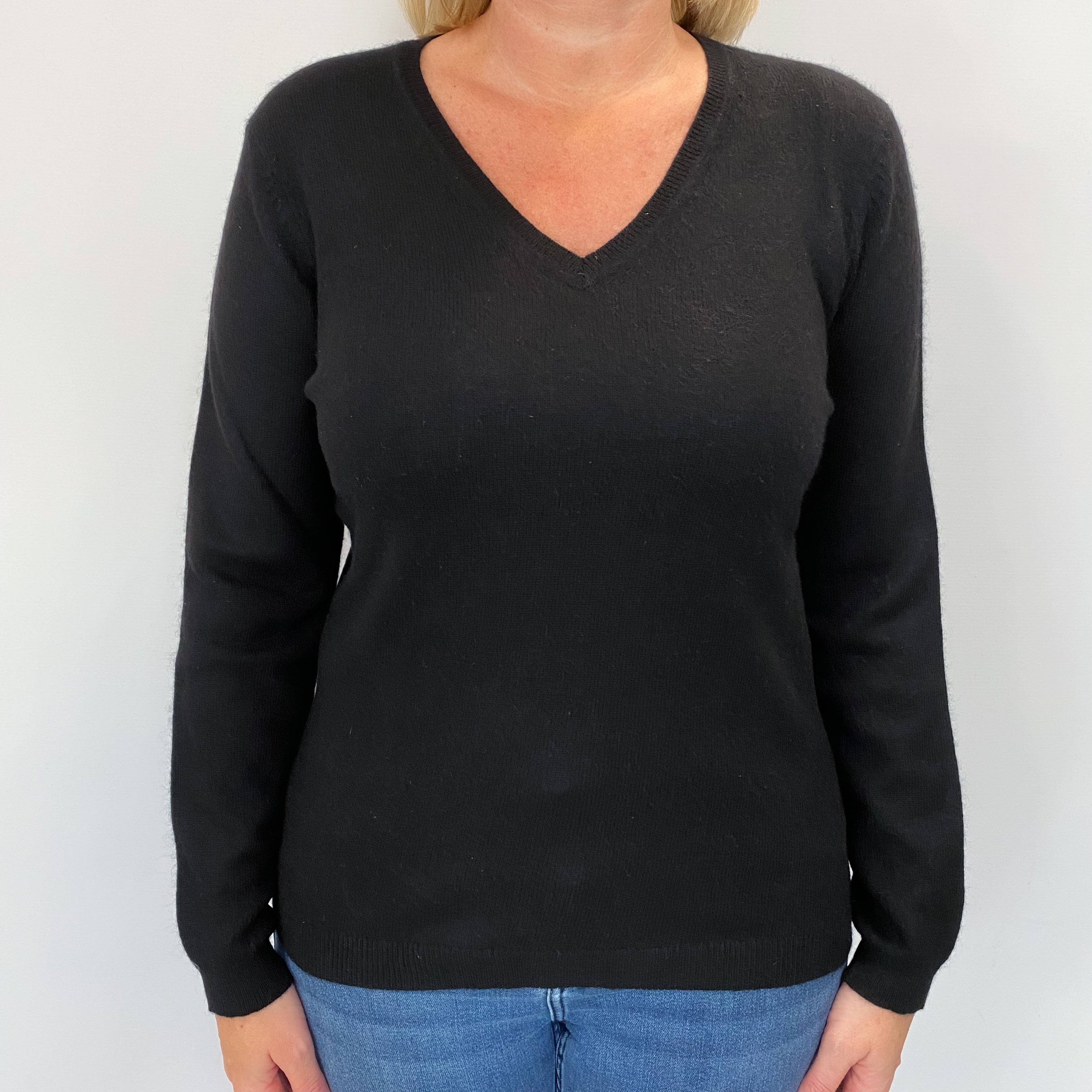Black Cashmere V Neck Jumper Large