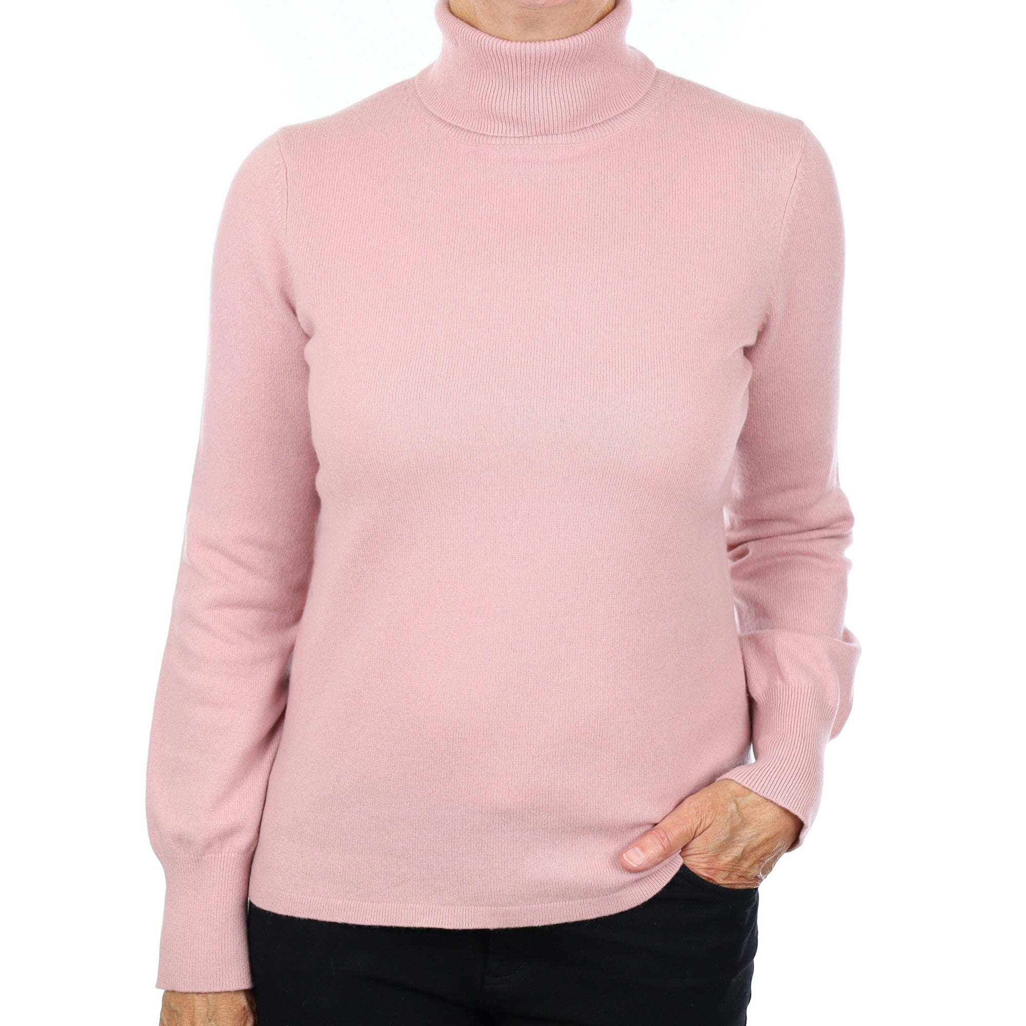 Dusky Rose Pink Cashmere Polo Neck Jumper Medium