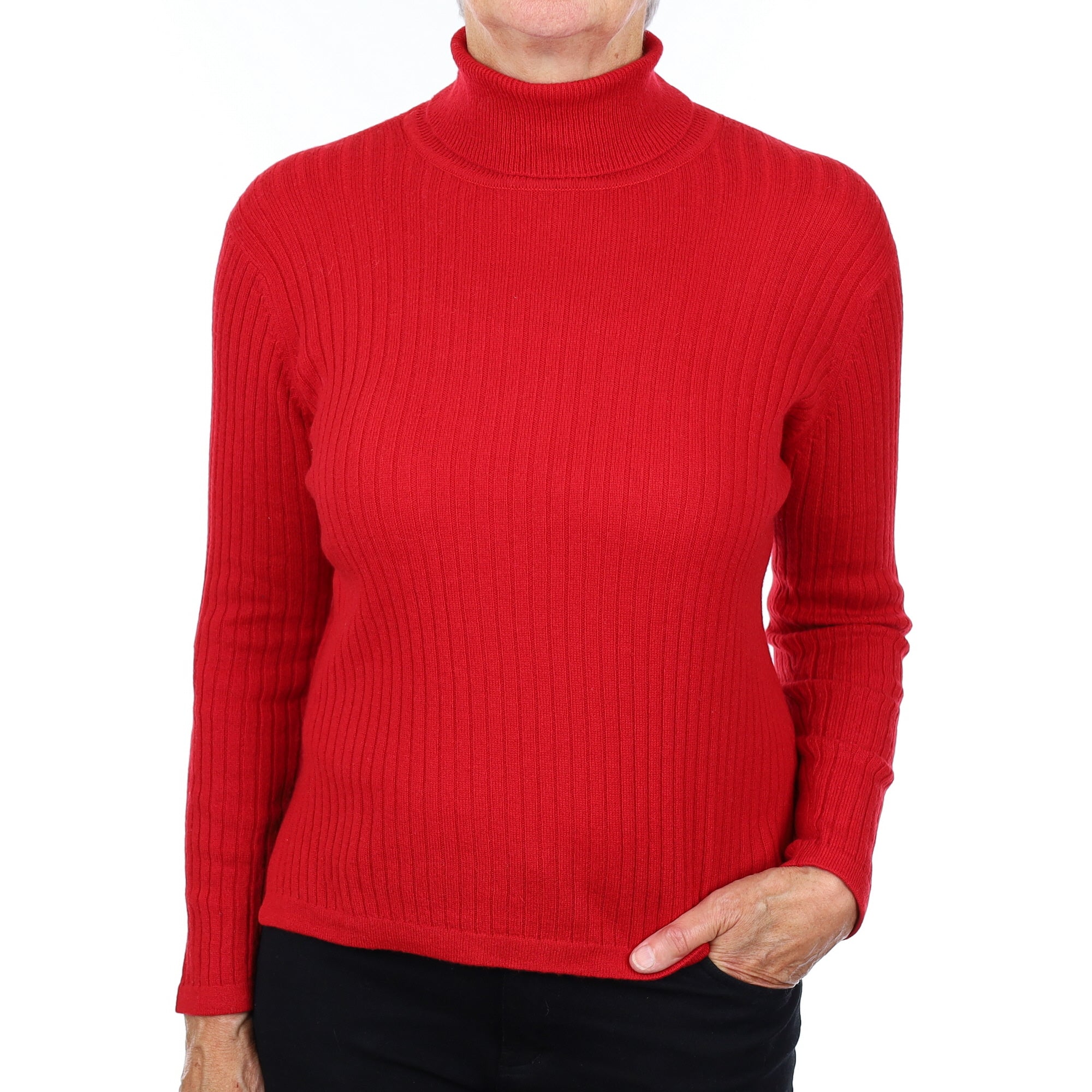 Post Box Red Cashmere Polo Neck Jumper Medium