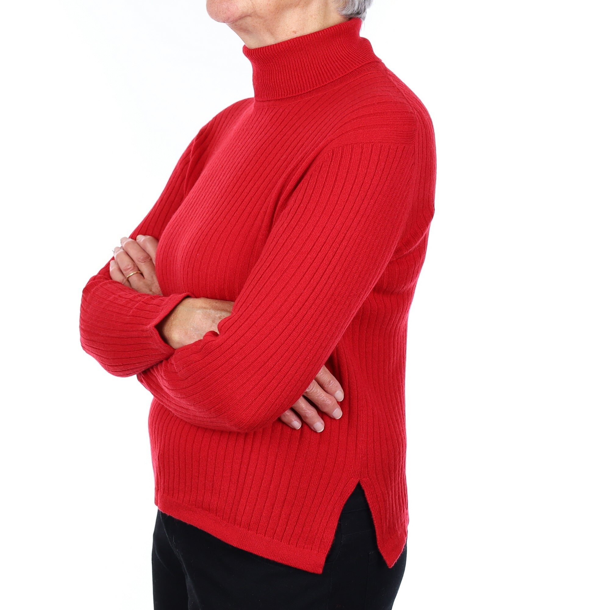 Post Box Red Cashmere Polo Neck Jumper Medium