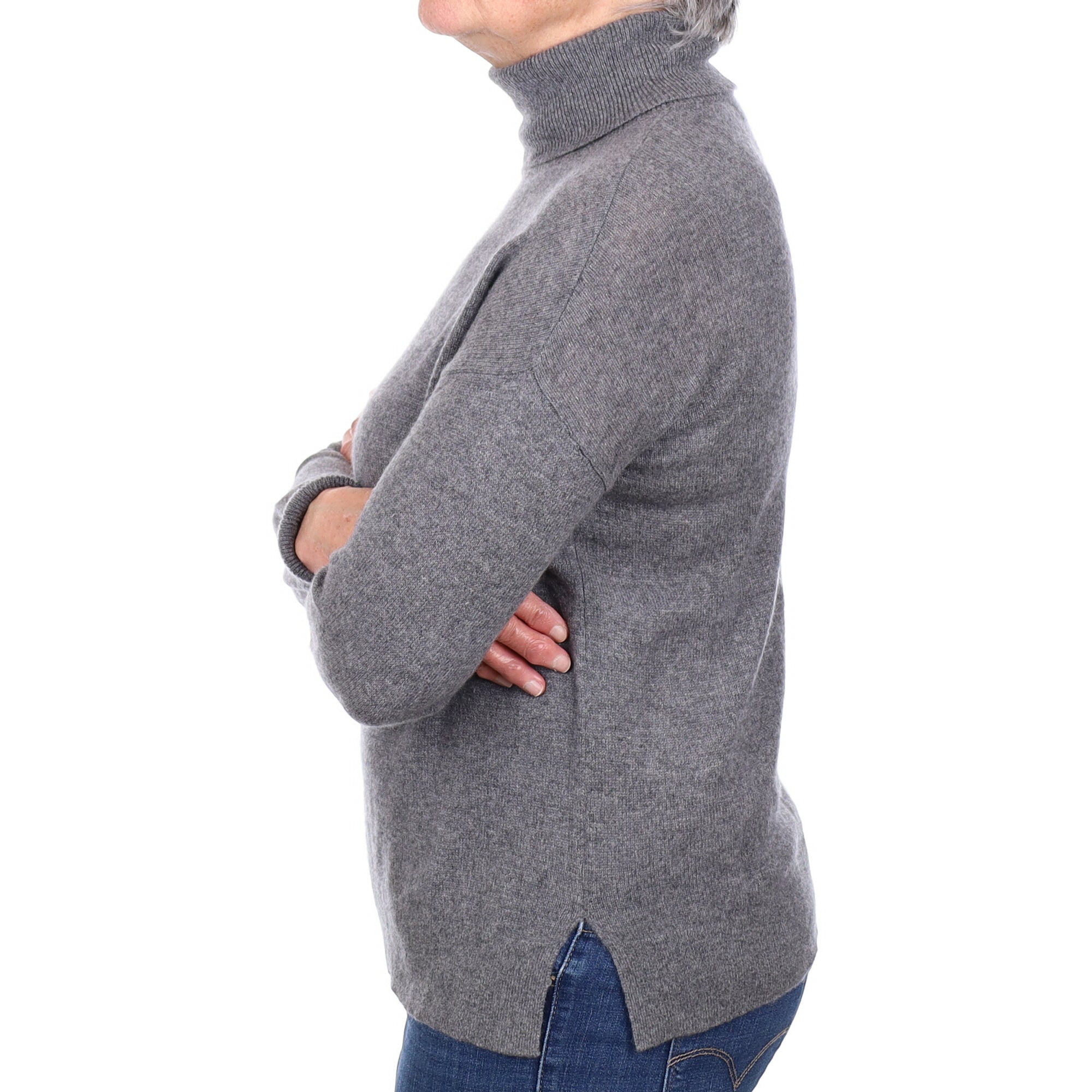 Slate Grey Cashmere Polo Neck Jumper Medium