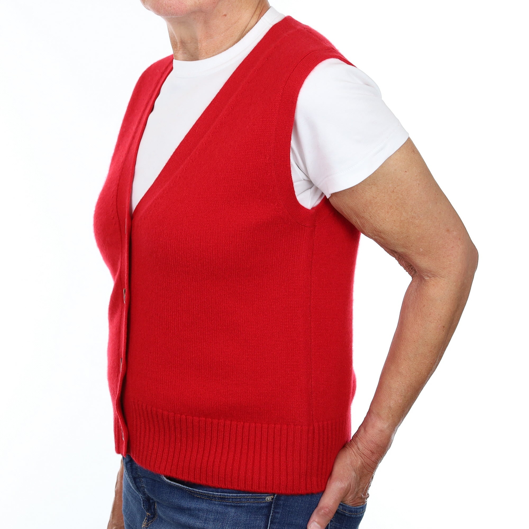 Brand New Post Box Red Luxury Cashmere V Neck Waistcoat Medium UK 12-14