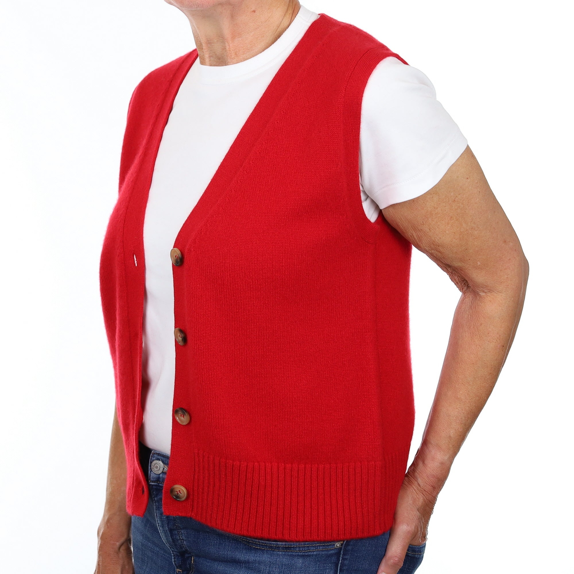 Brand New Post Box Red Luxury Cashmere V Neck Waistcoat Medium UK 12-14
