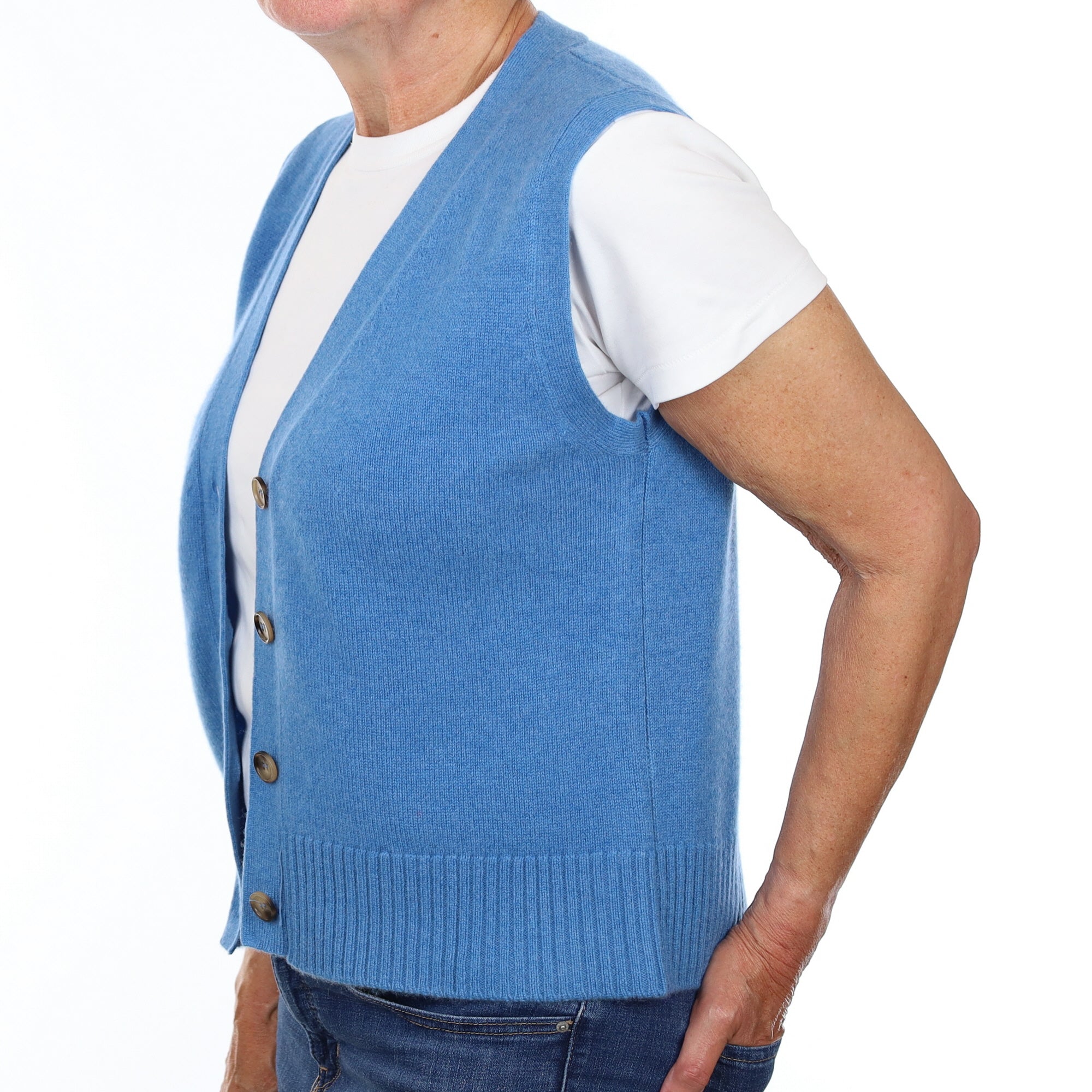 Brand New Mediterranean Blue Luxury Cashmere V Neck Waistcoat Medium UK 12-14