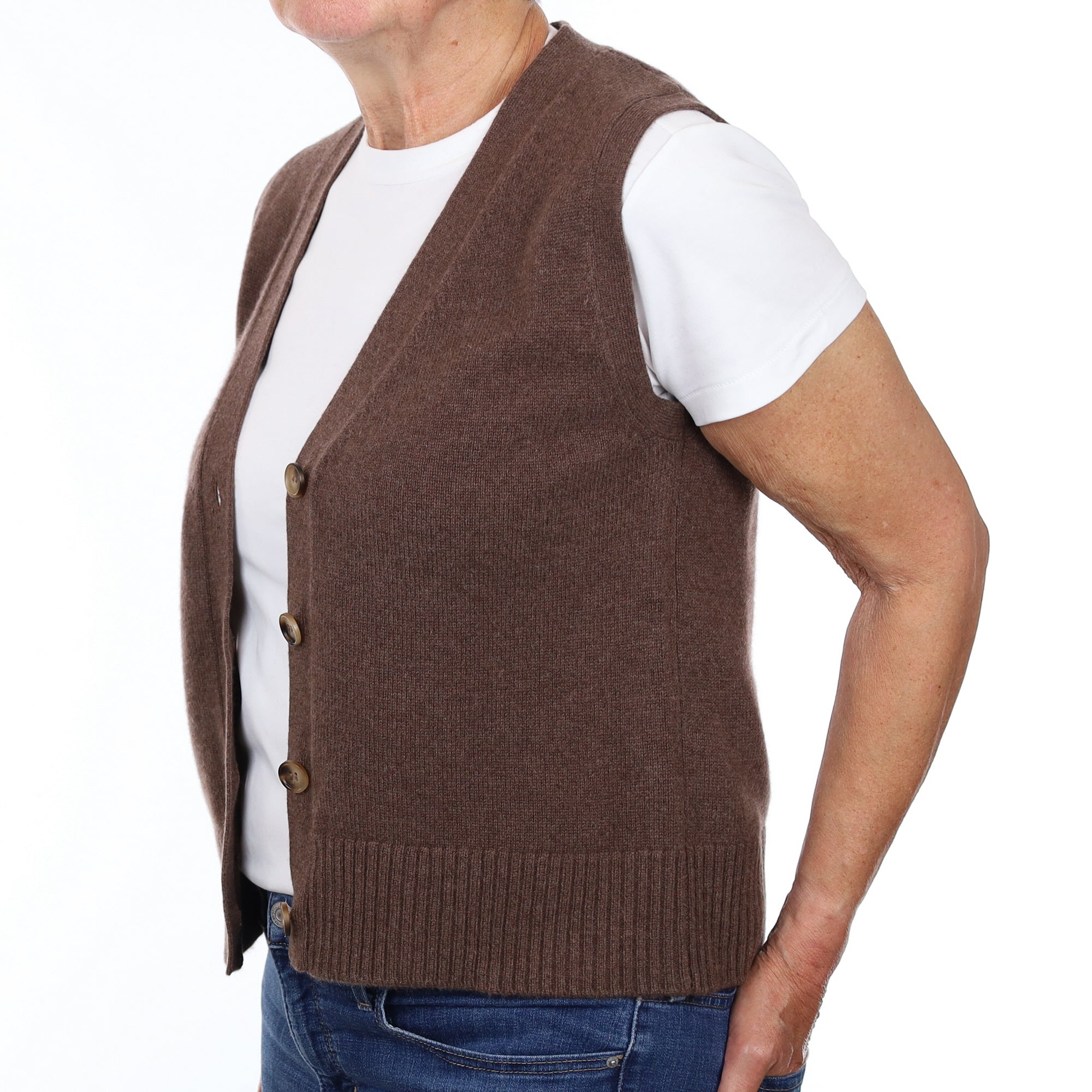 Brand New Mocha Luxury Cashmere V Neck Waistcoat Medium UK 12-14