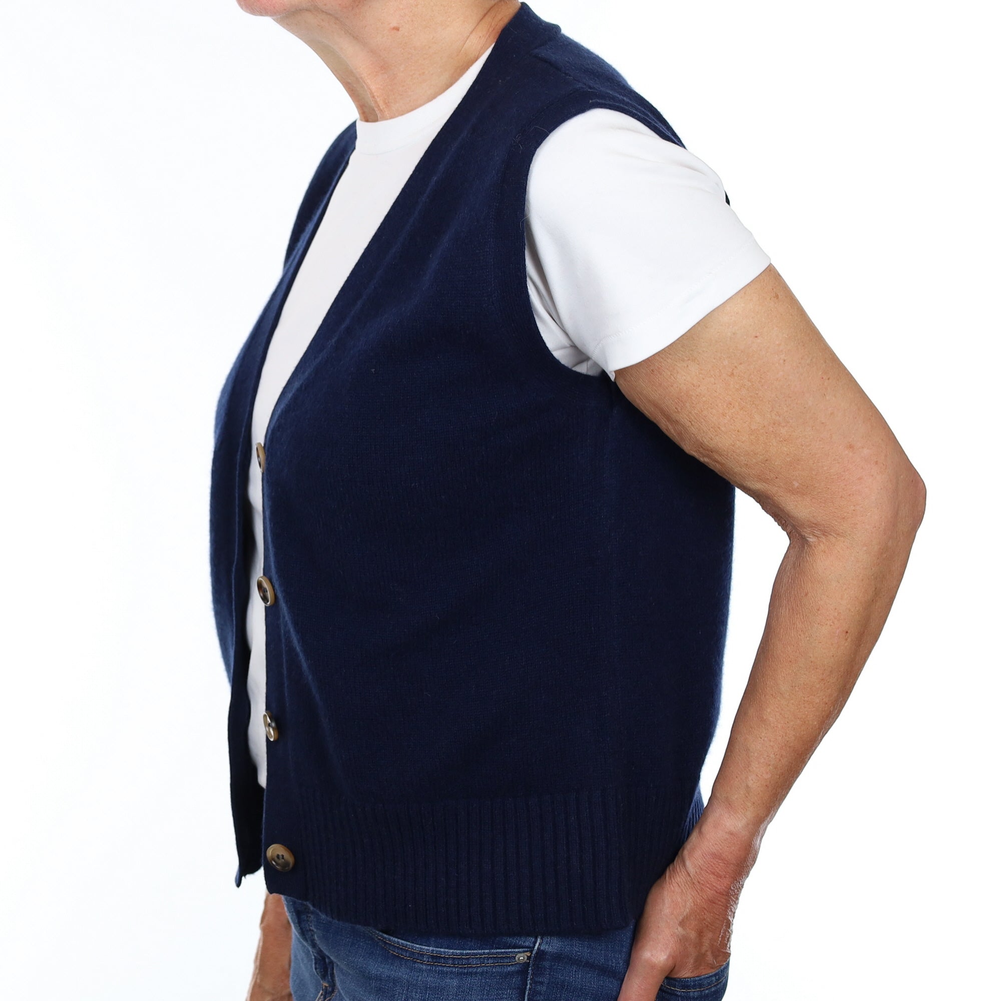 Brand New Navy Luxury Cashmere V Neck Waistcoat Medium UK 12-14