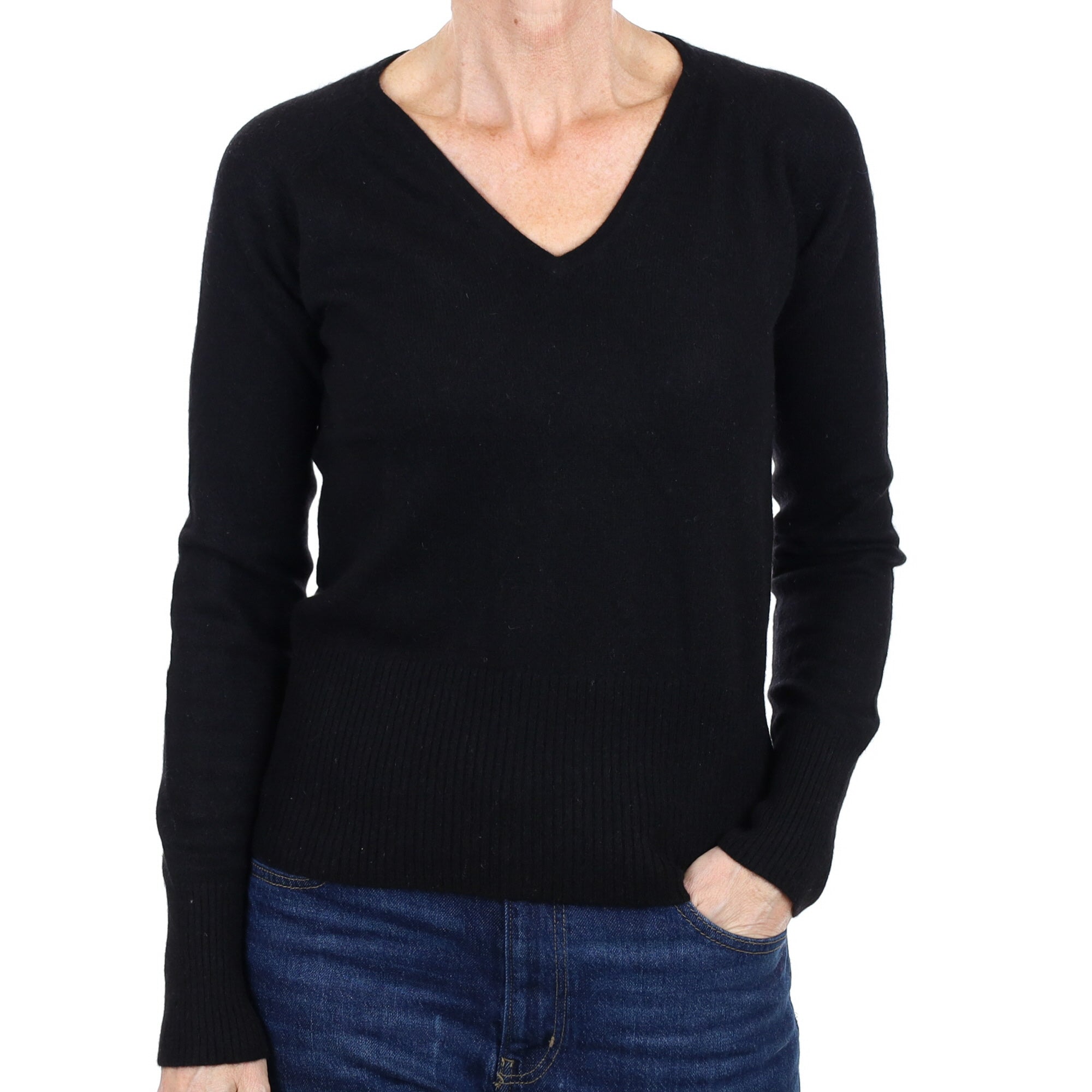 Black Cashmere V Neck Jumper Small