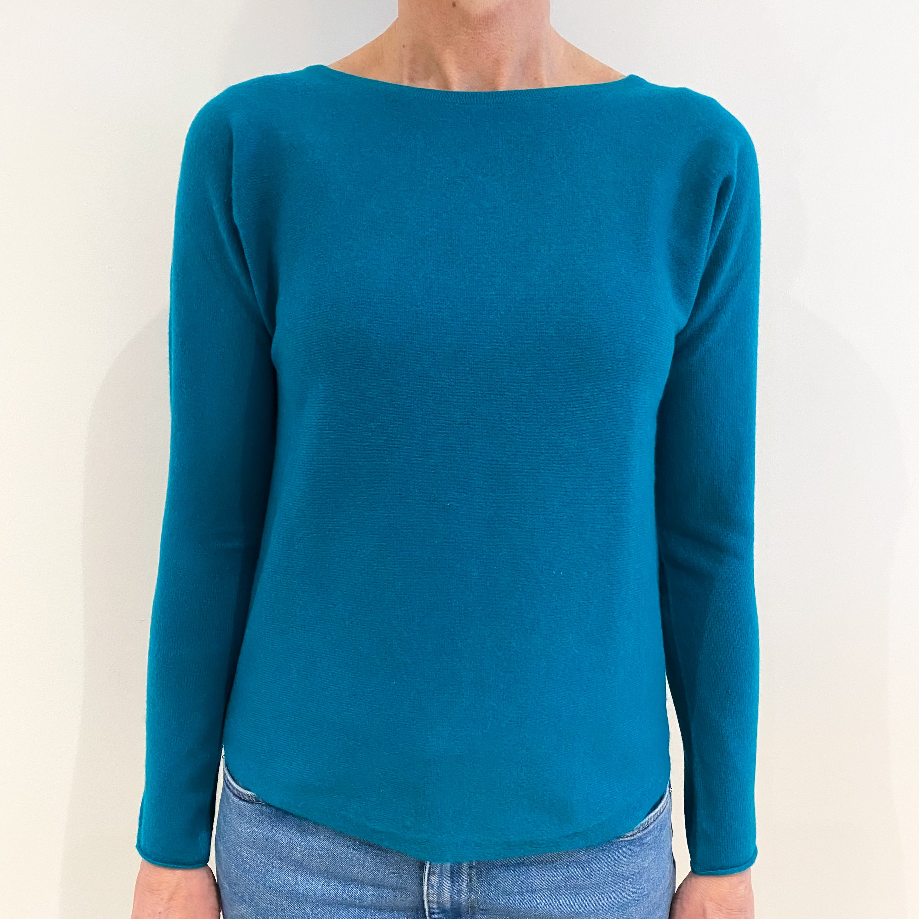 Jade Green Cashmere Batwing Slash Neck Jumper Small