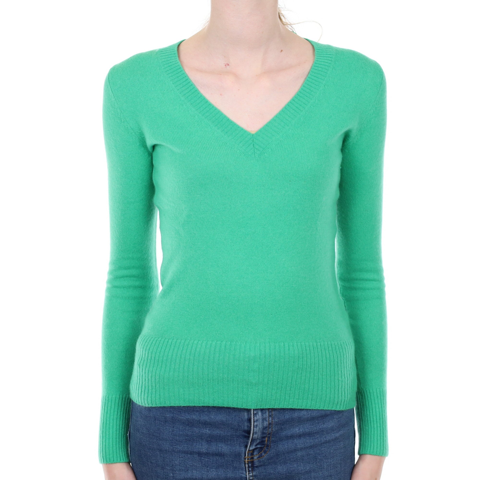 Jade Green Cashmere V Neck Jumper Extra Small
