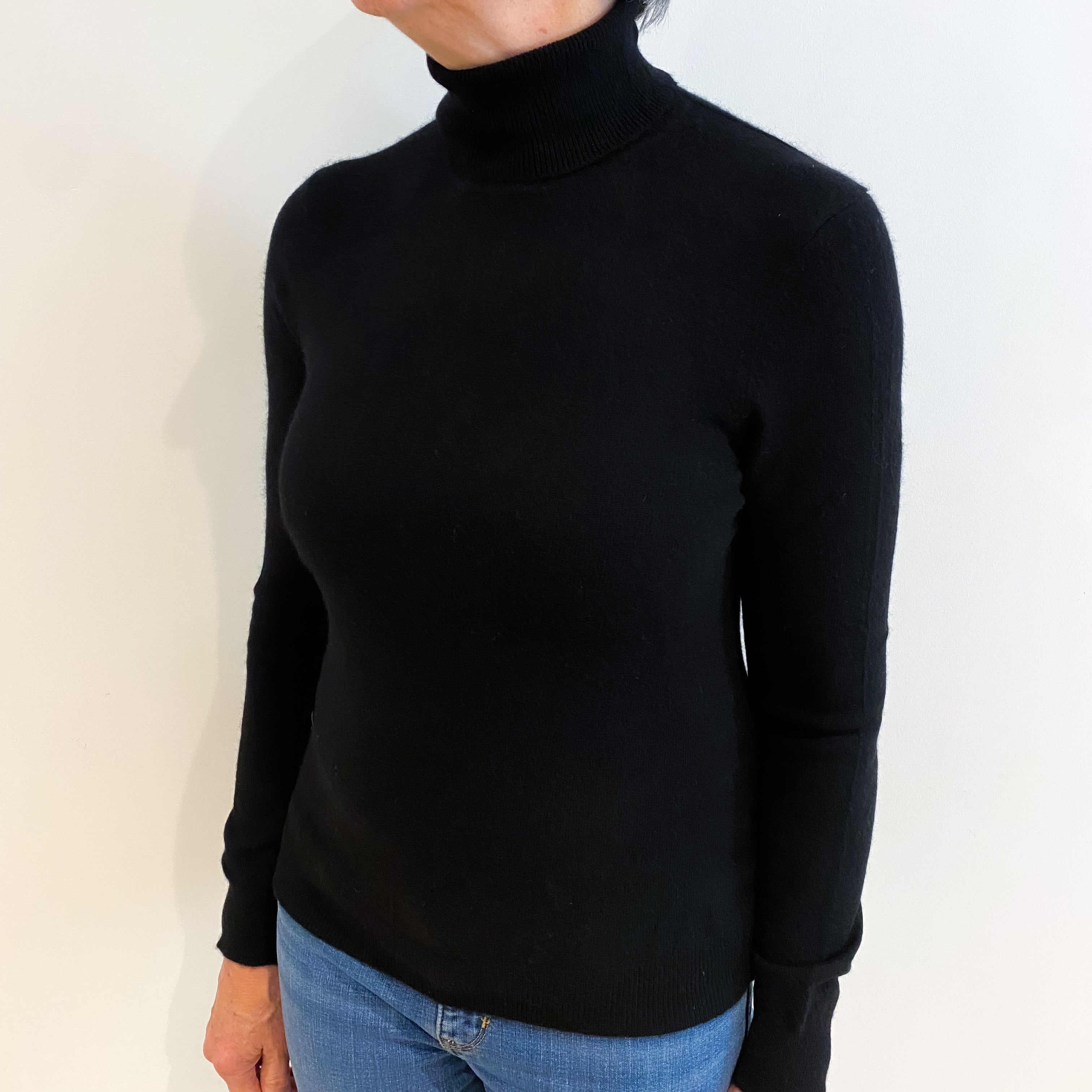 Black Cashmere Polo Neck Jumper Medium