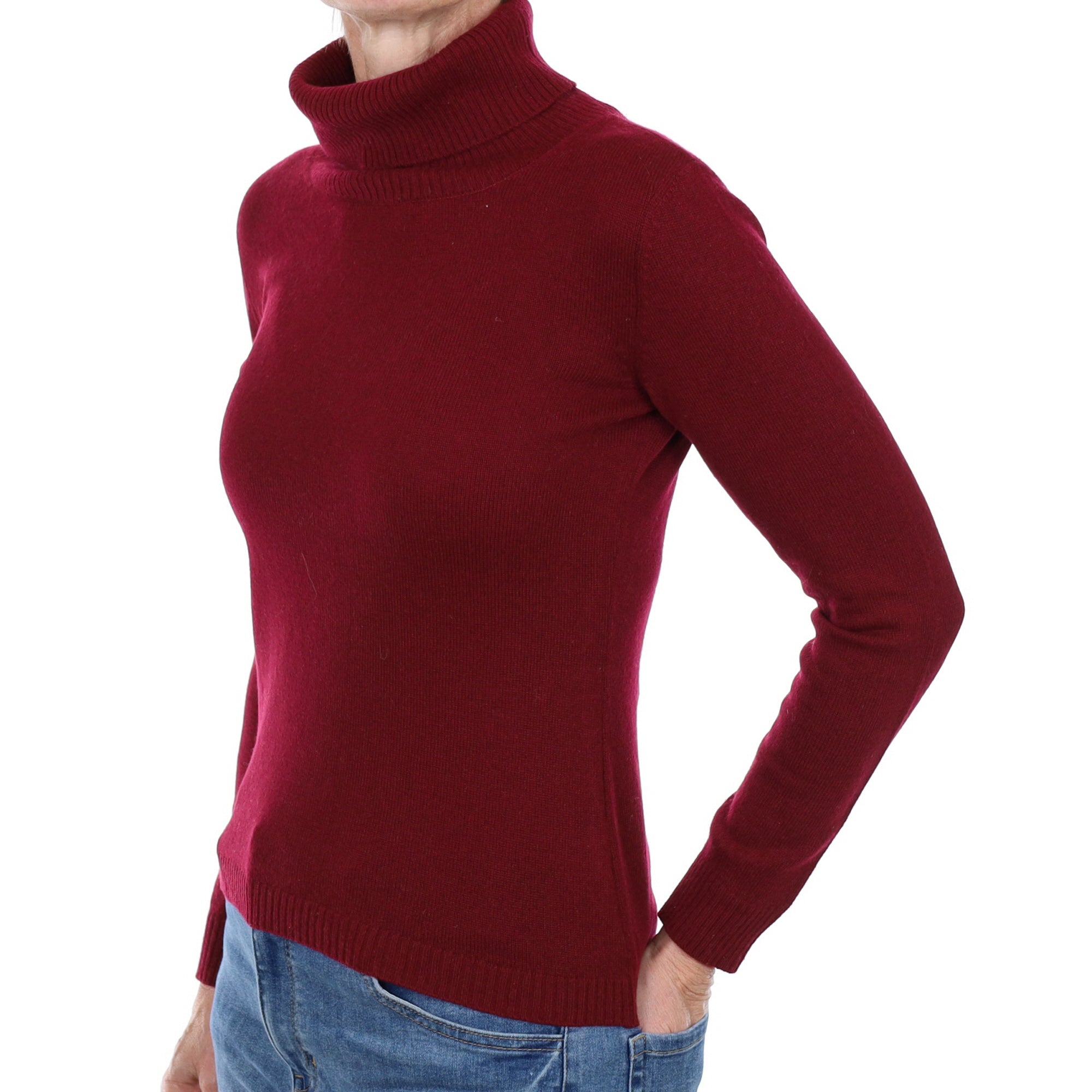 Burgundy Red Cashmere Polo Neck Jumper Small