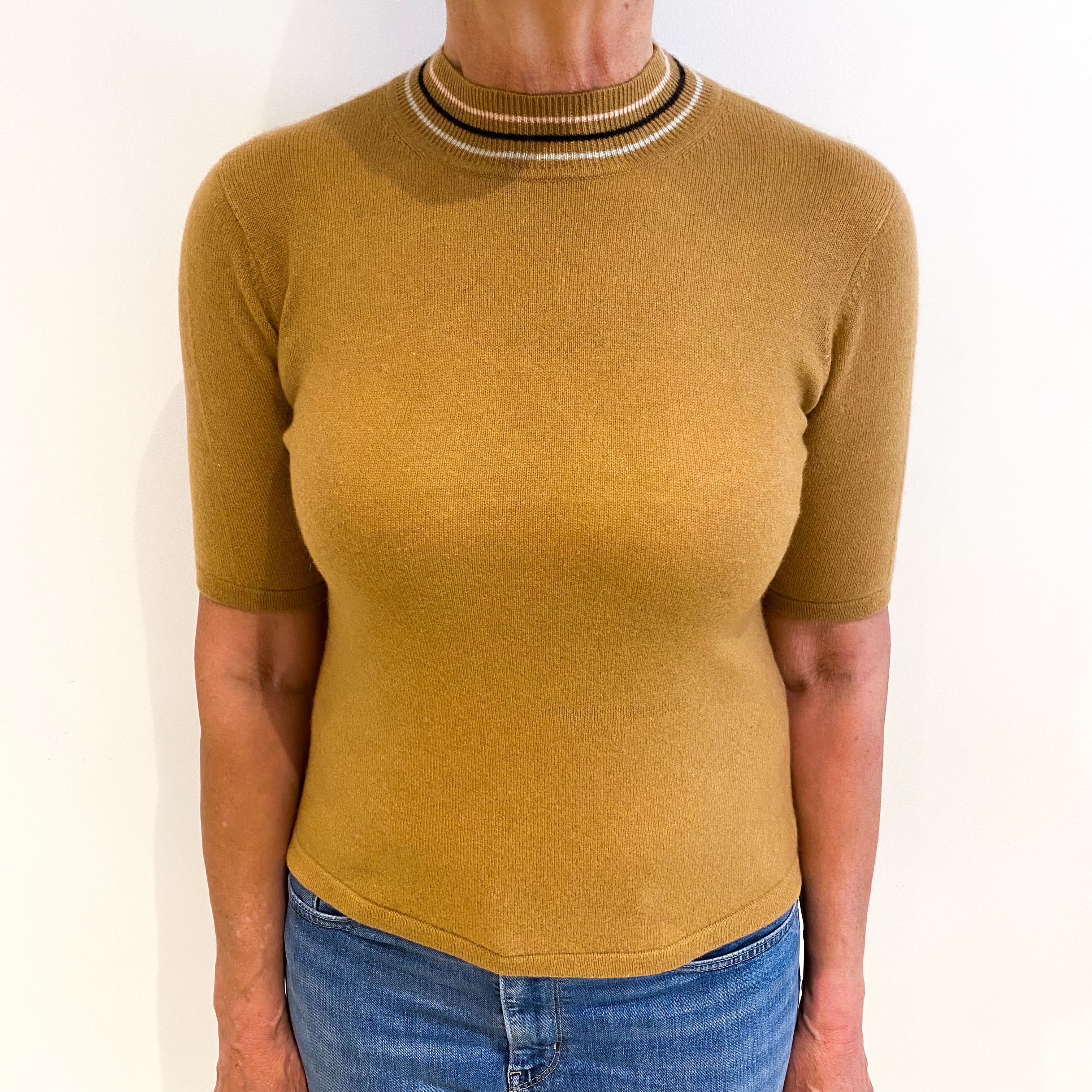 Butterscotch Brown Cashmere Polo Neck Short Sleeved Jumper Medium