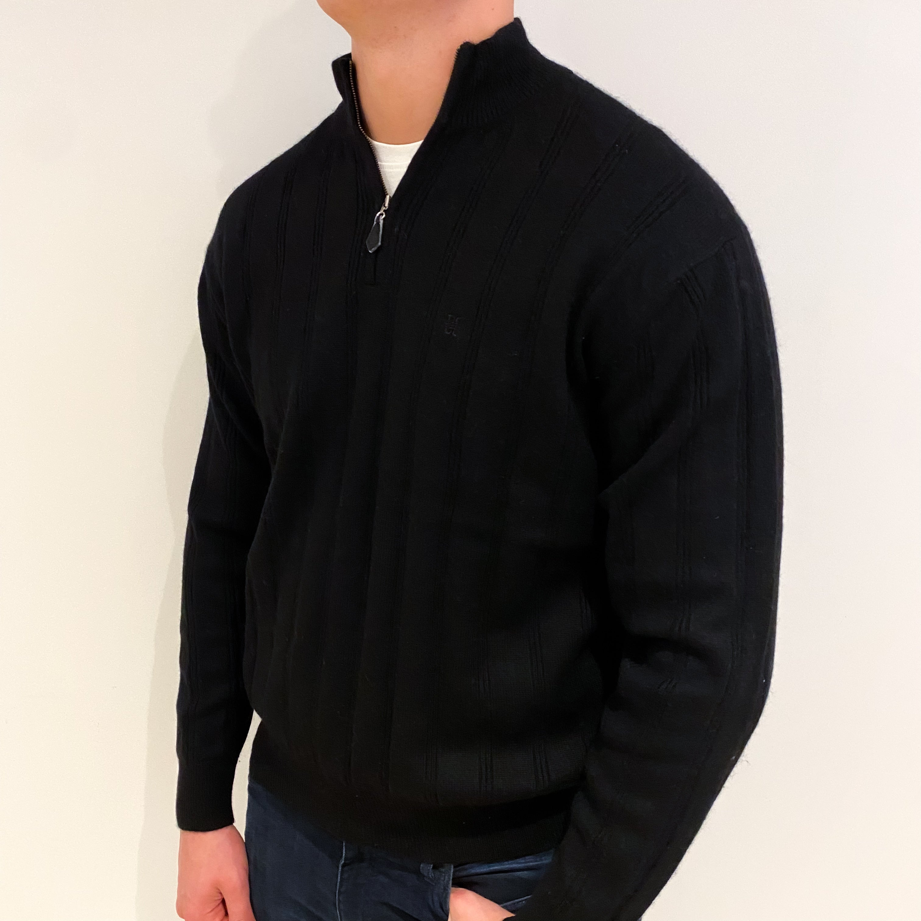 Men's Black Cashmere 1/4 Zip Jumper XL
