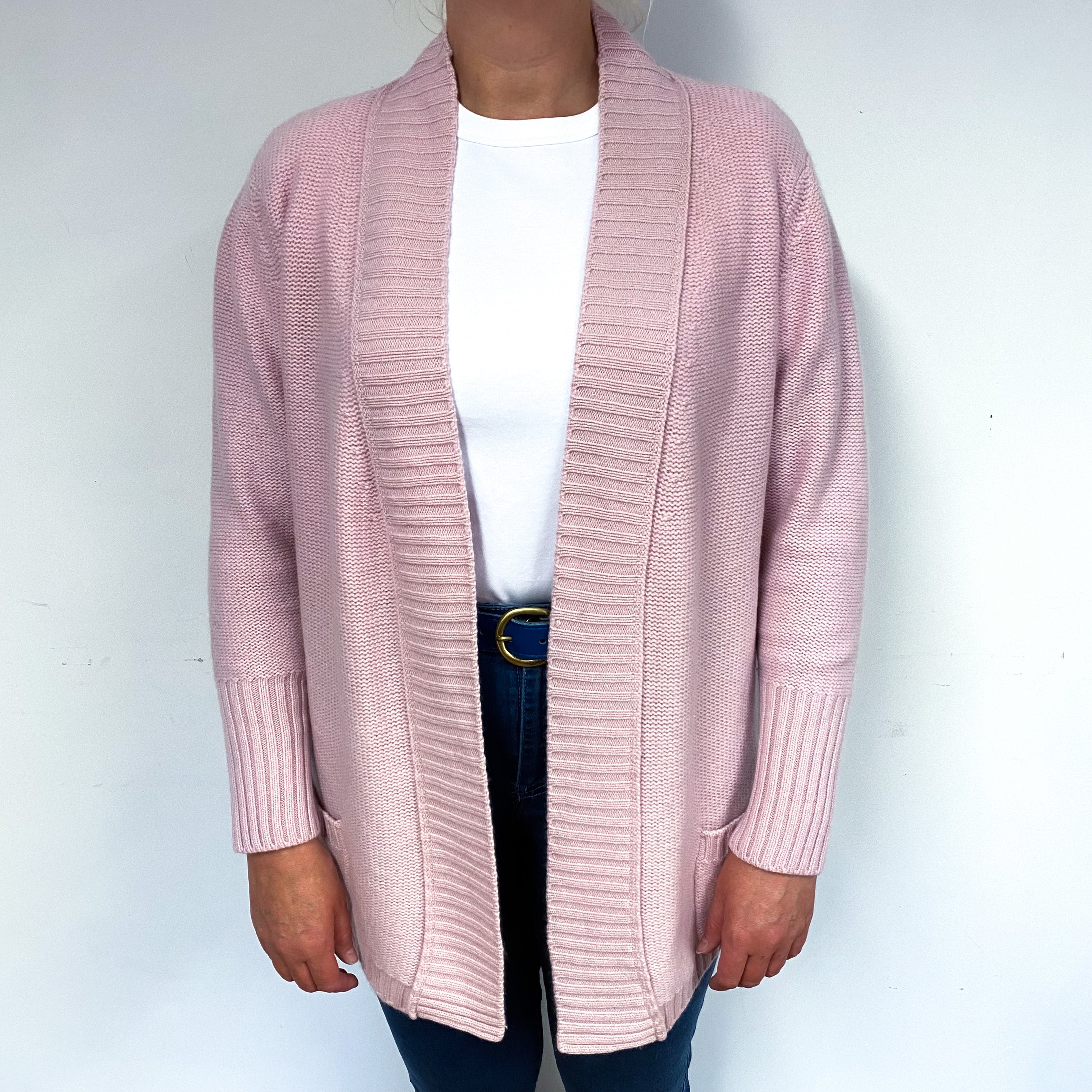Carnation Pink Chunky Cashmere Edge to Edge Cardigan Large