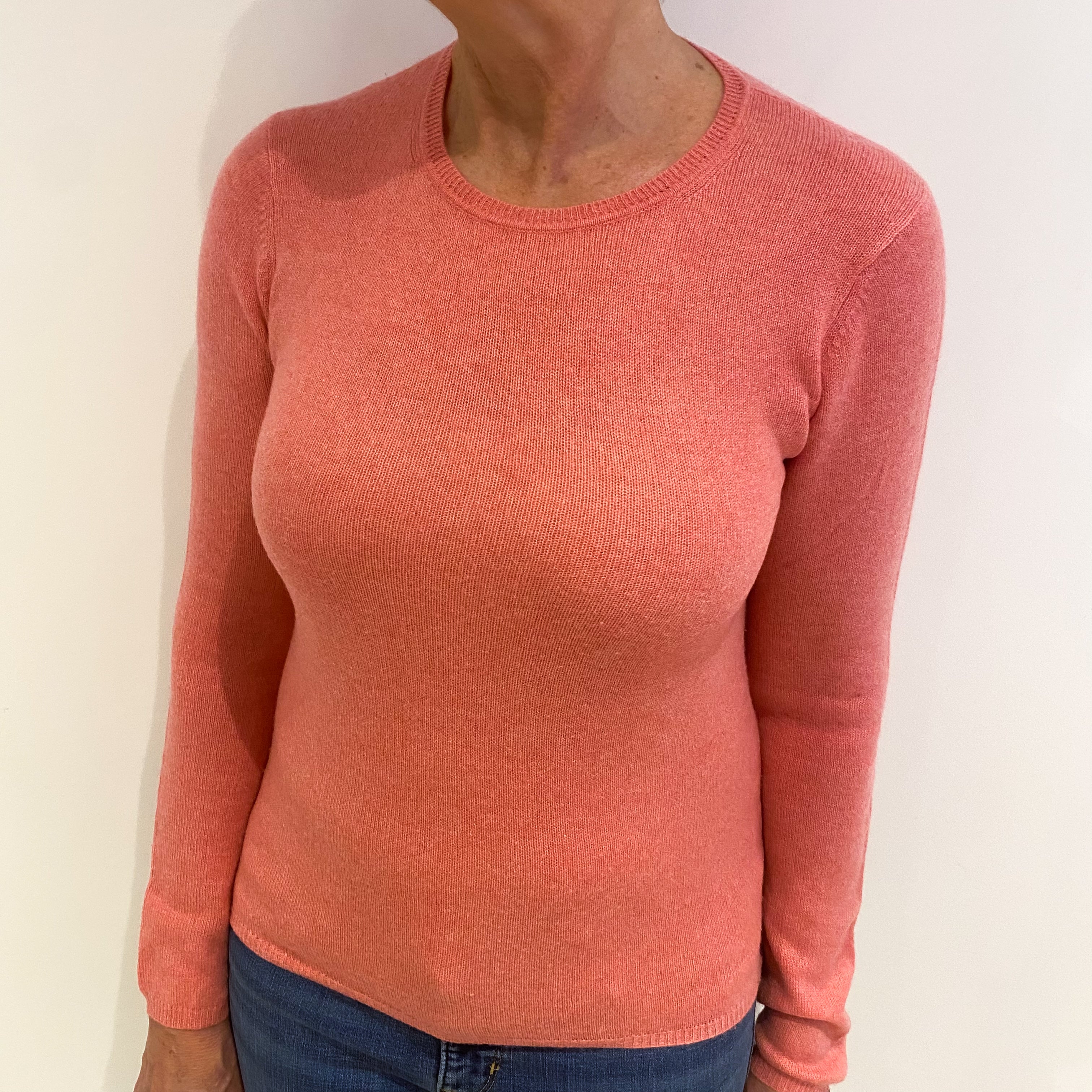 Flamingo Pink Cashmere Crew Neck Jumper Medium