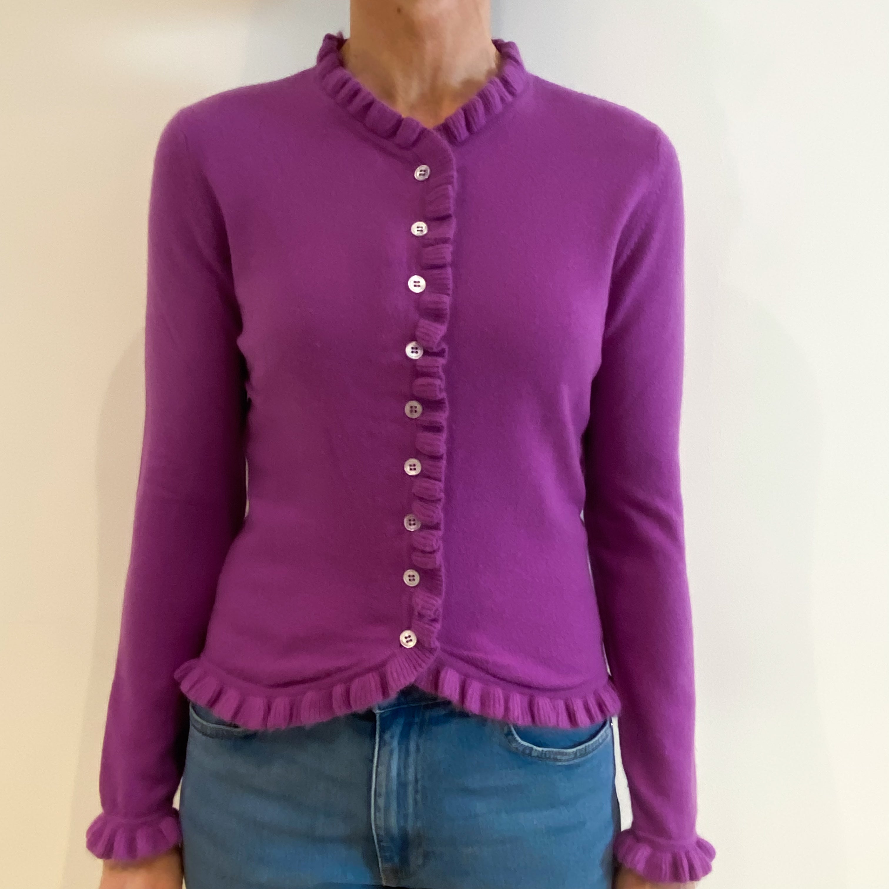 Logan Berry Purple Cashmere Crew Neck Cardigan Small