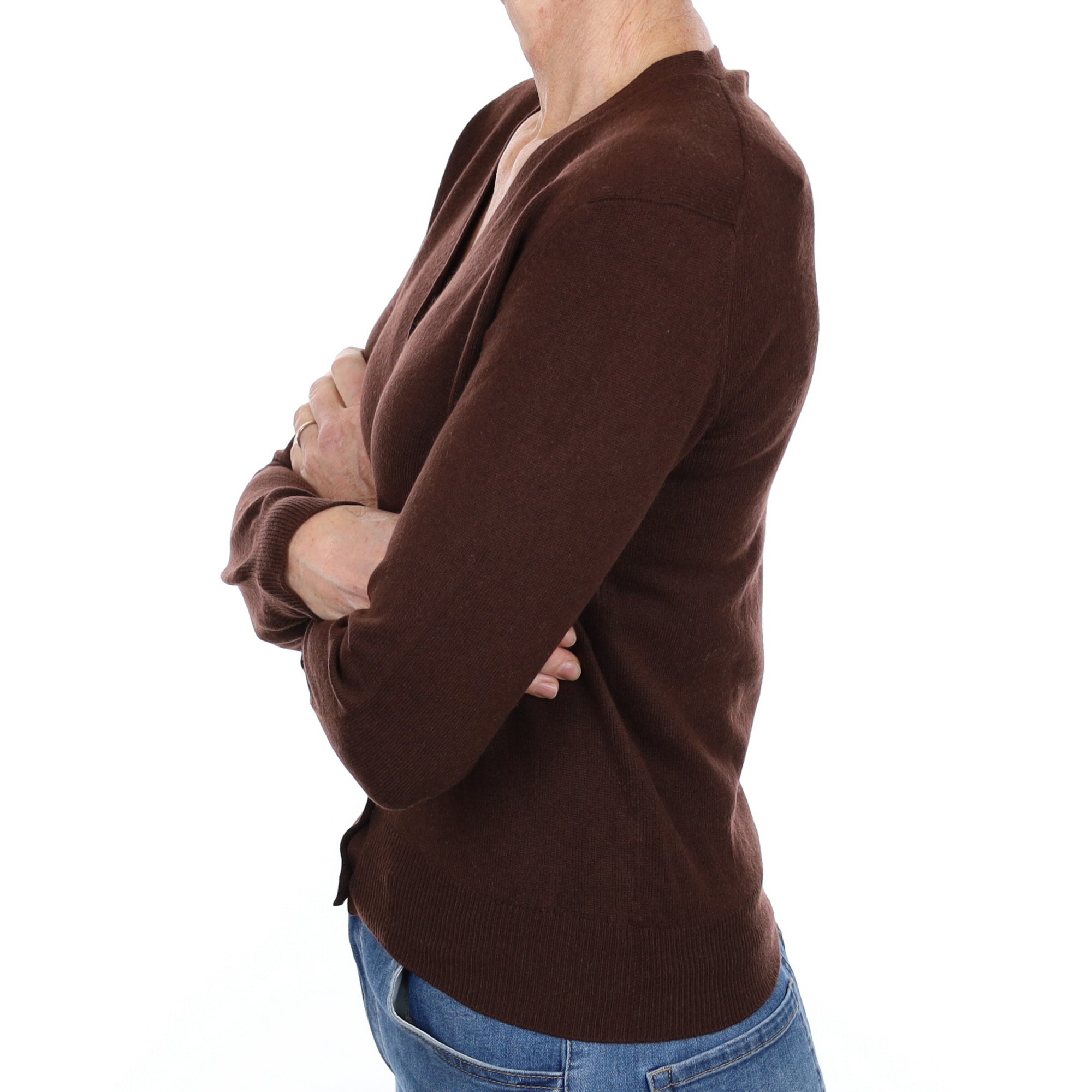 Dark Chocolate Brown Cashmere V Neck Cardigan Small