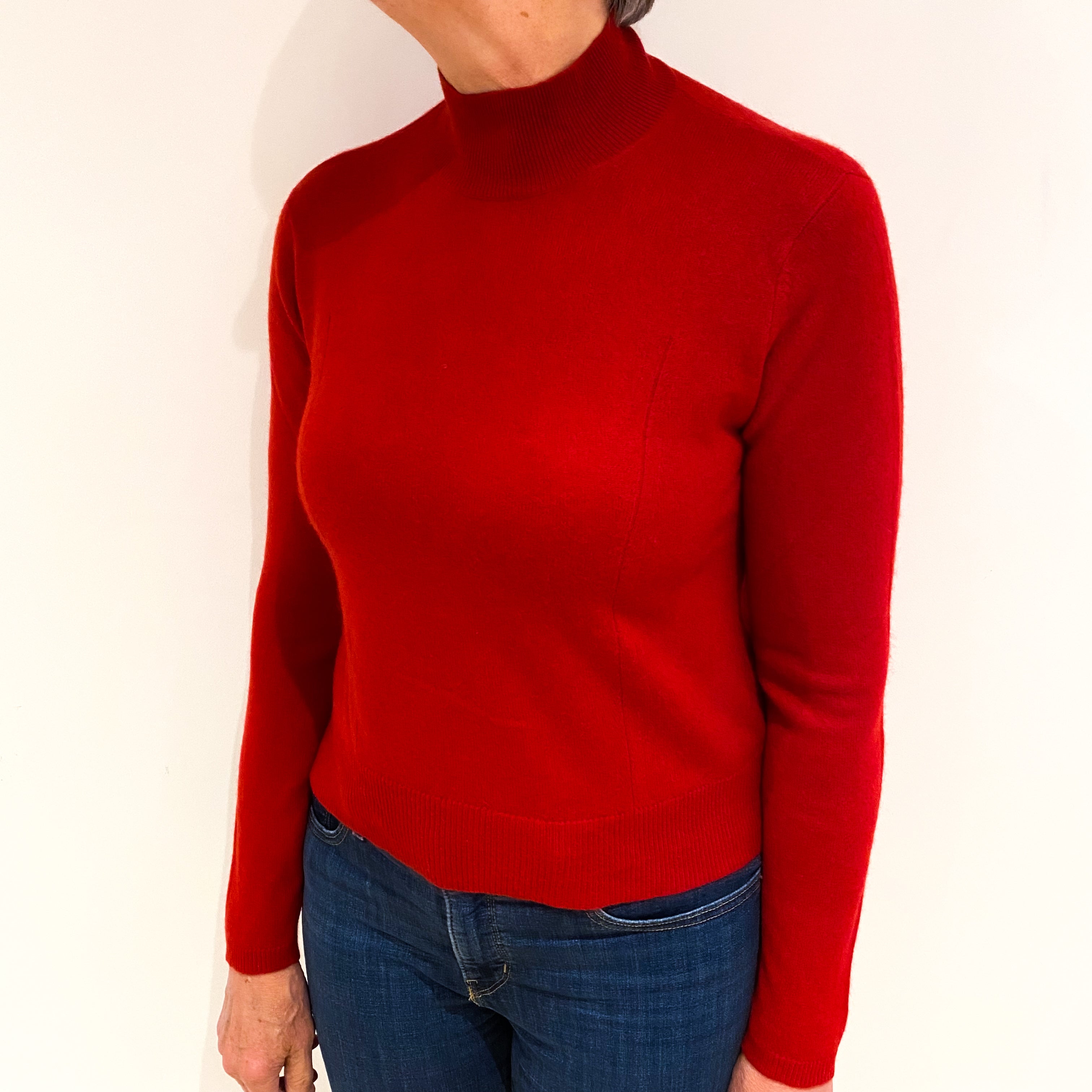 Berry Red Cashmere Turtle Neck Jumper Medium