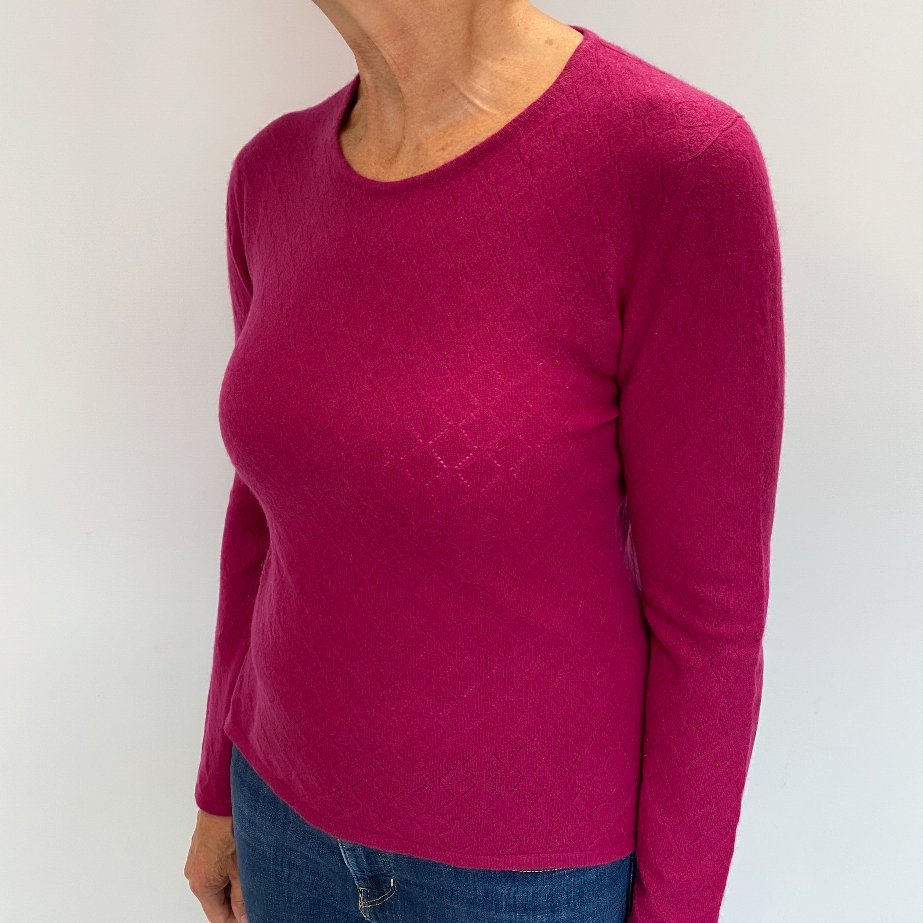 Magenta Pink Cashmere Crew Neck Jumper Medium