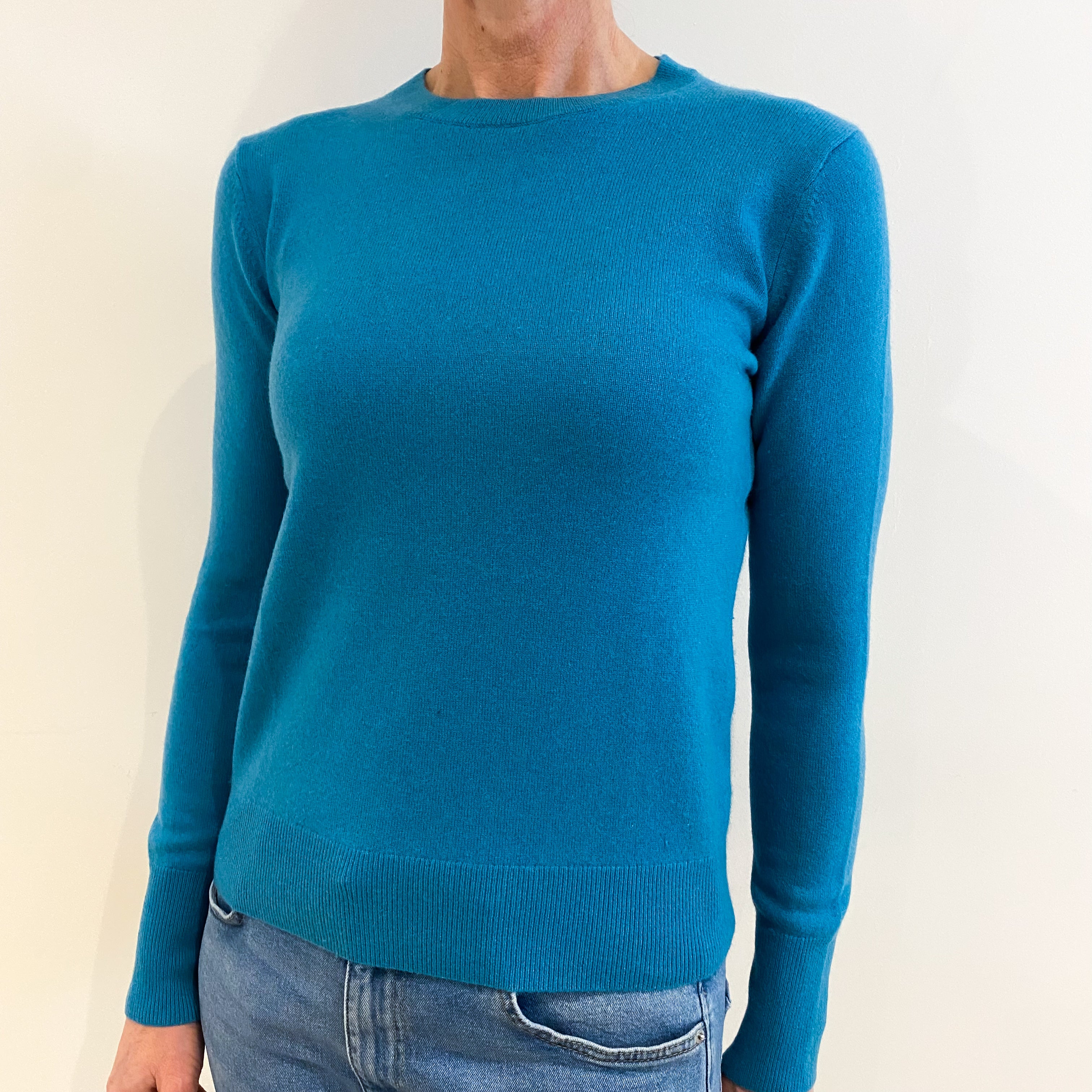 Aqua Blue Cashmere Crew Neck Jumper Small