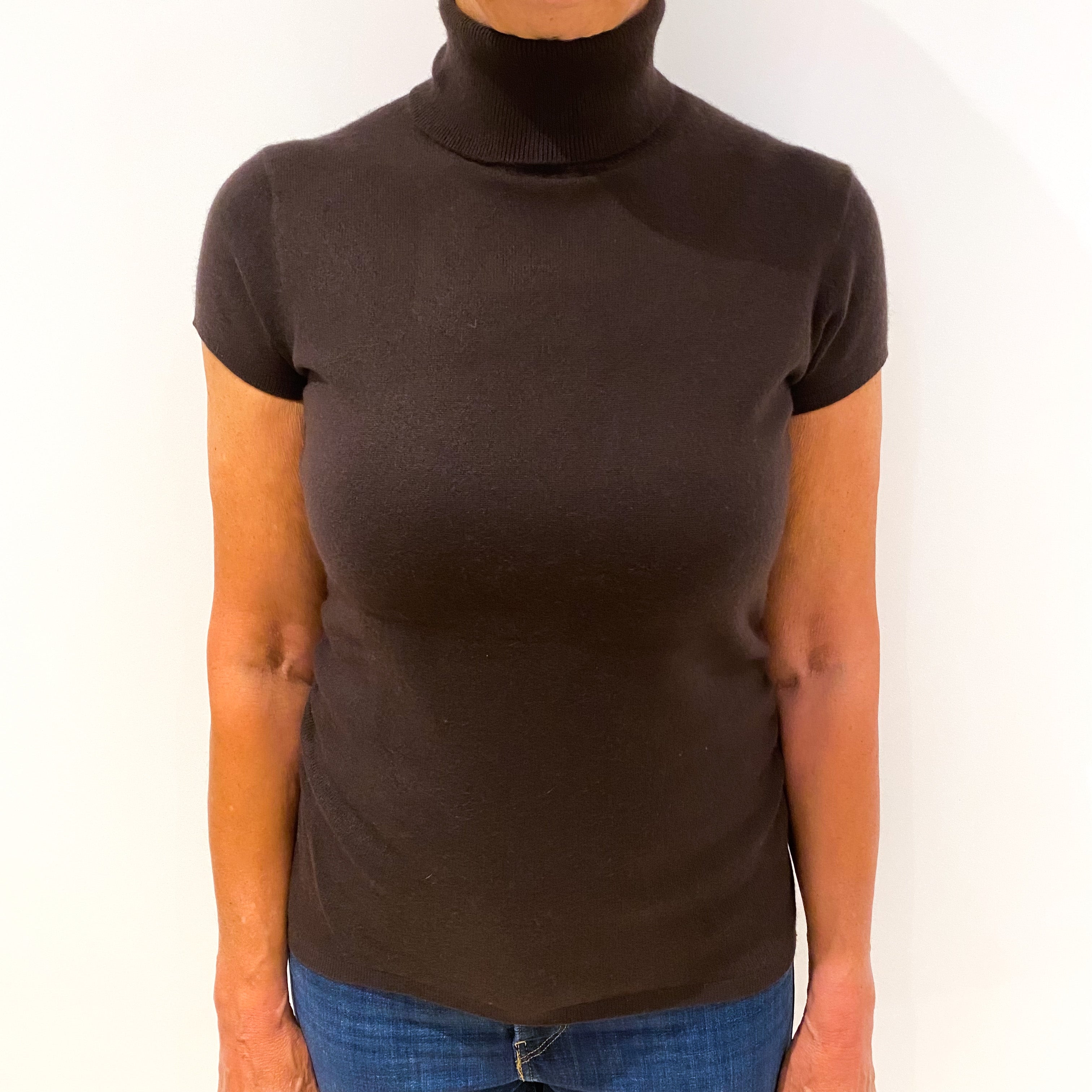 Peppercorn Brown Short Sleeve Cashmere Polo Neck Jumper Medium