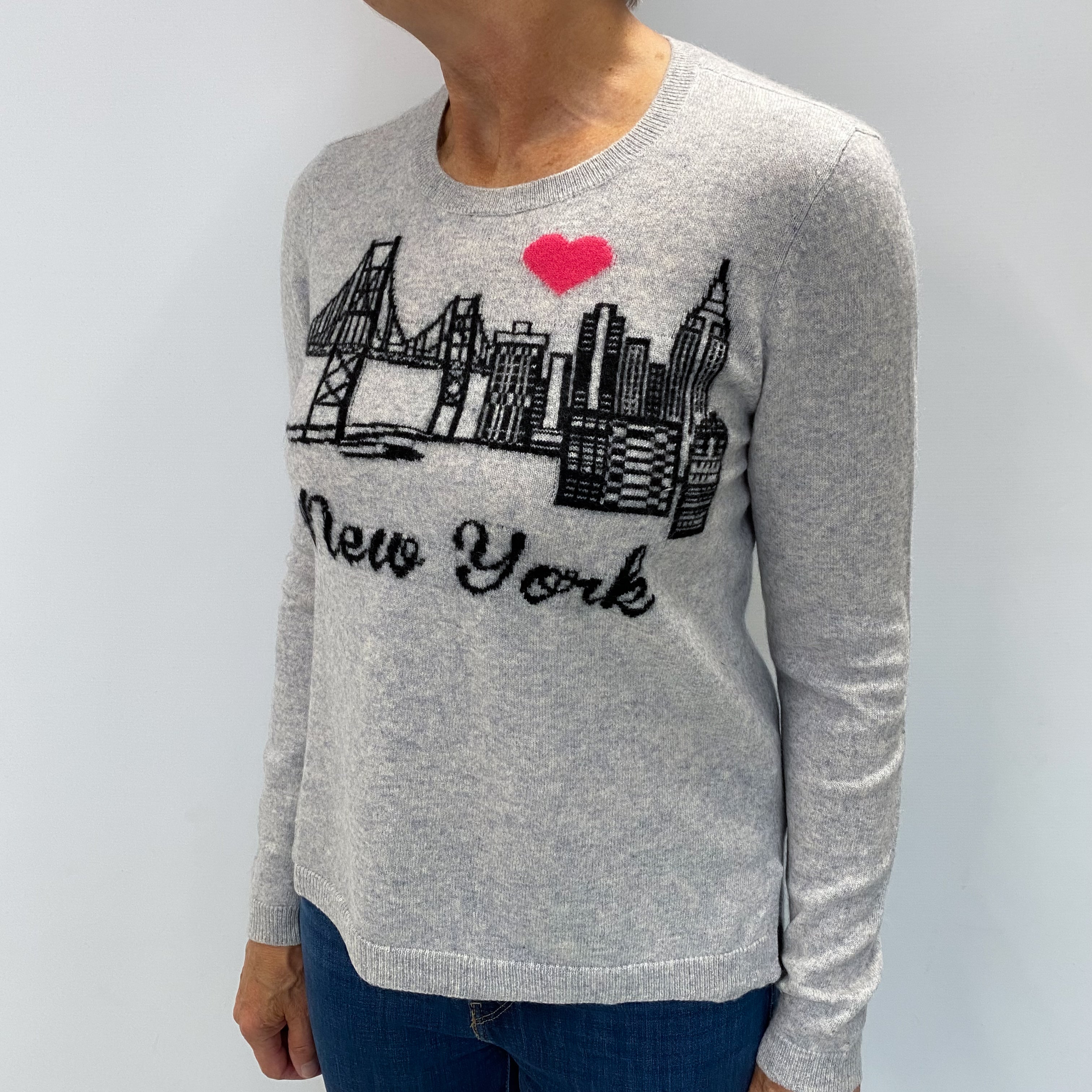 Grey New York Scene Cashmere Crew Neck Jumper Medium