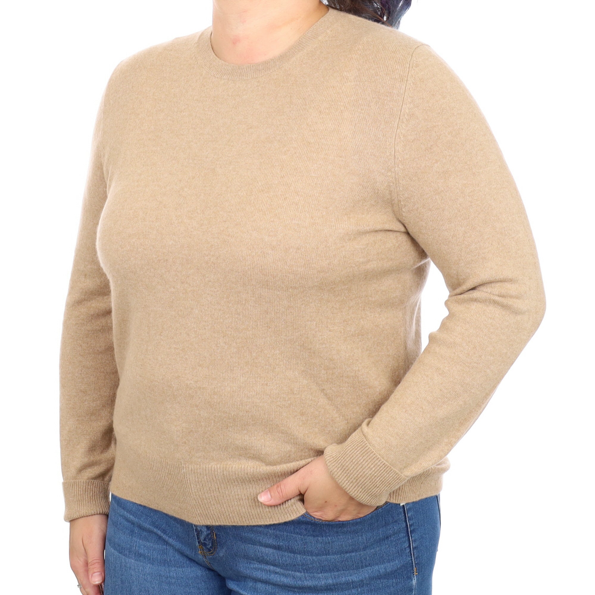 Sand Beige Cashmere Crew Neck Jumper Large