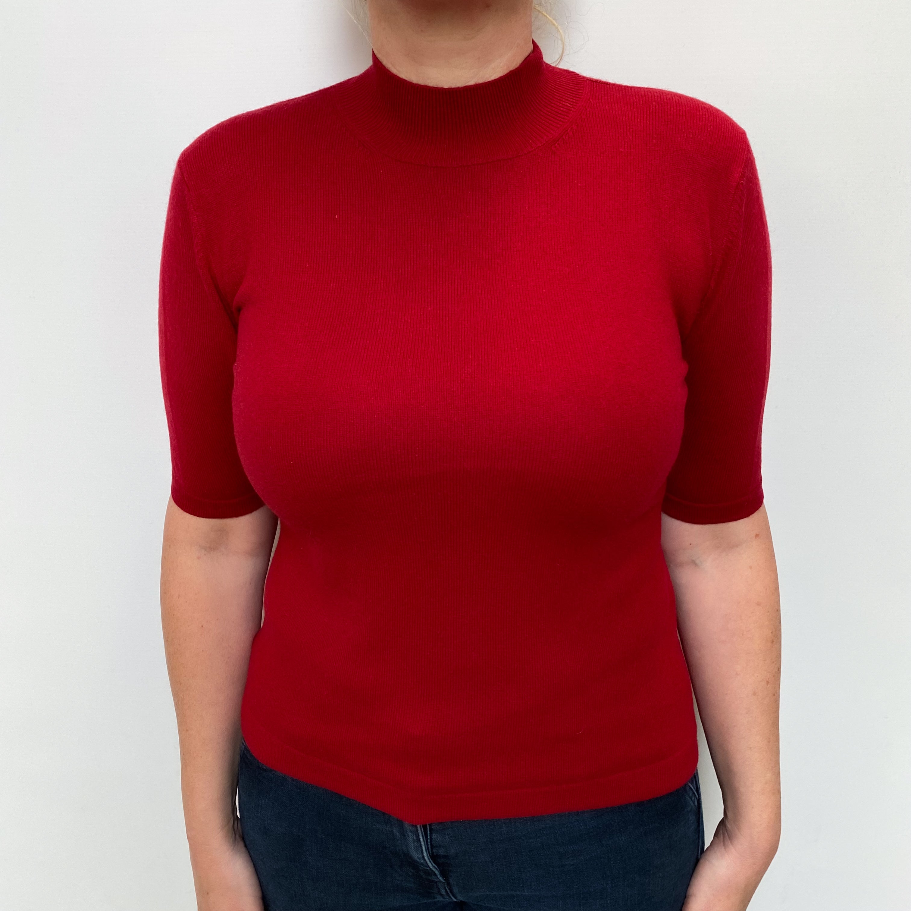 Post Box Red Cashmere Turtle Neck Short Sleeved Jumper Large