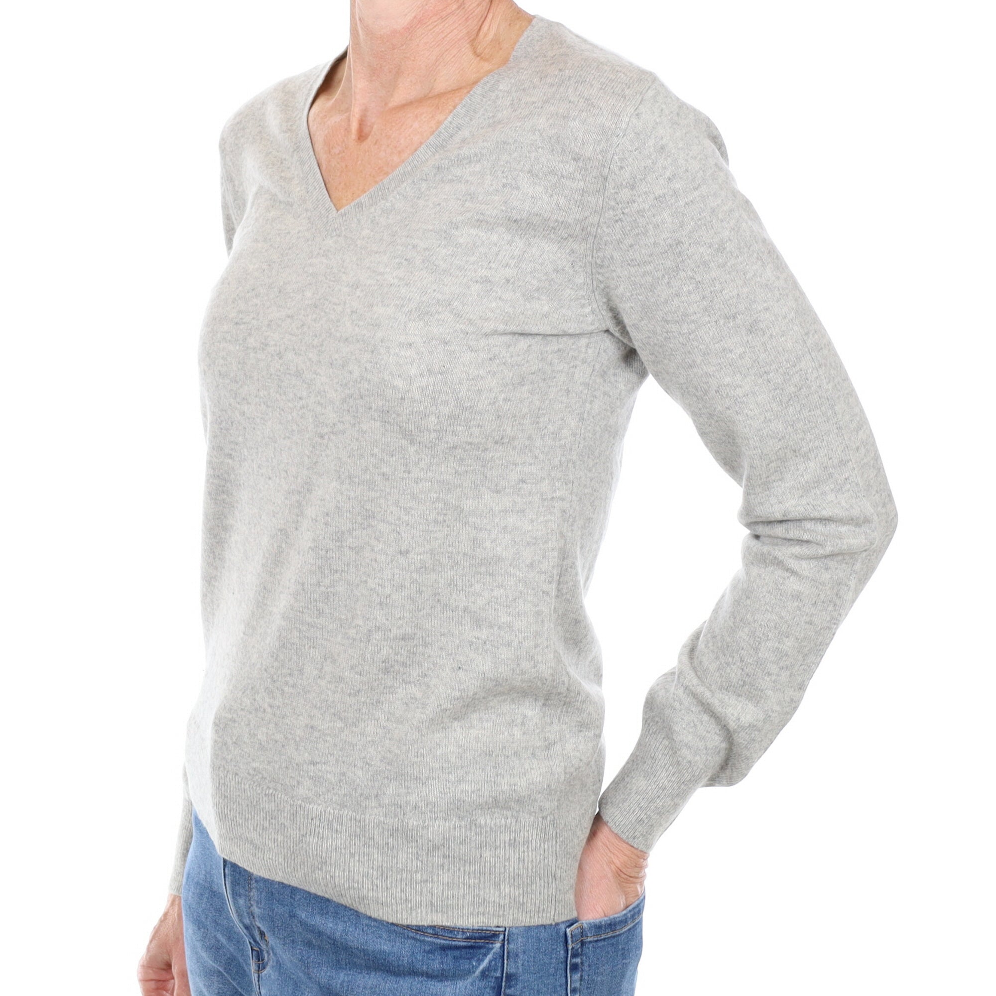 Smoke Grey Cashmere V Neck Jumper Small