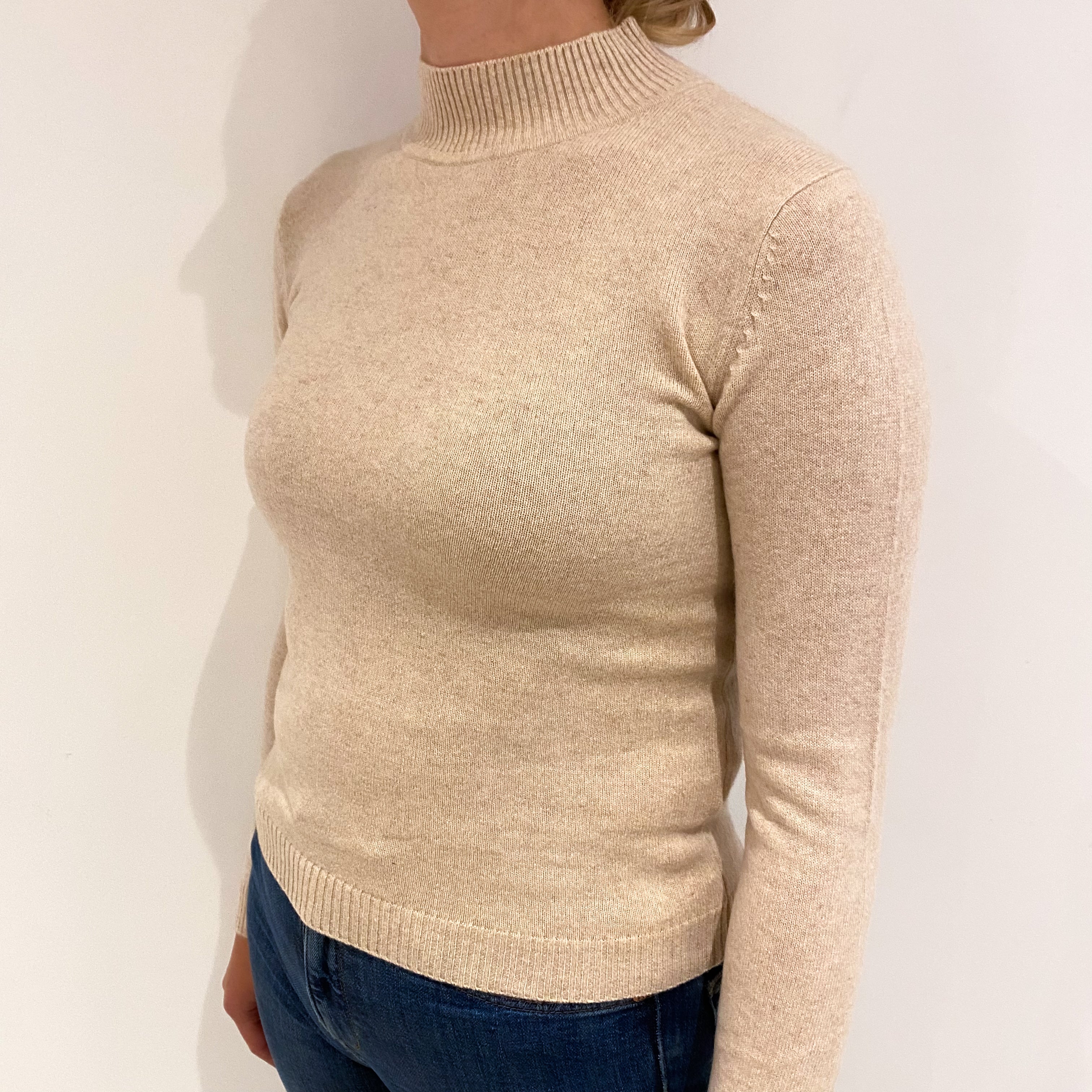 Soft Beige Cashmere Turtle Neck Jumper Small