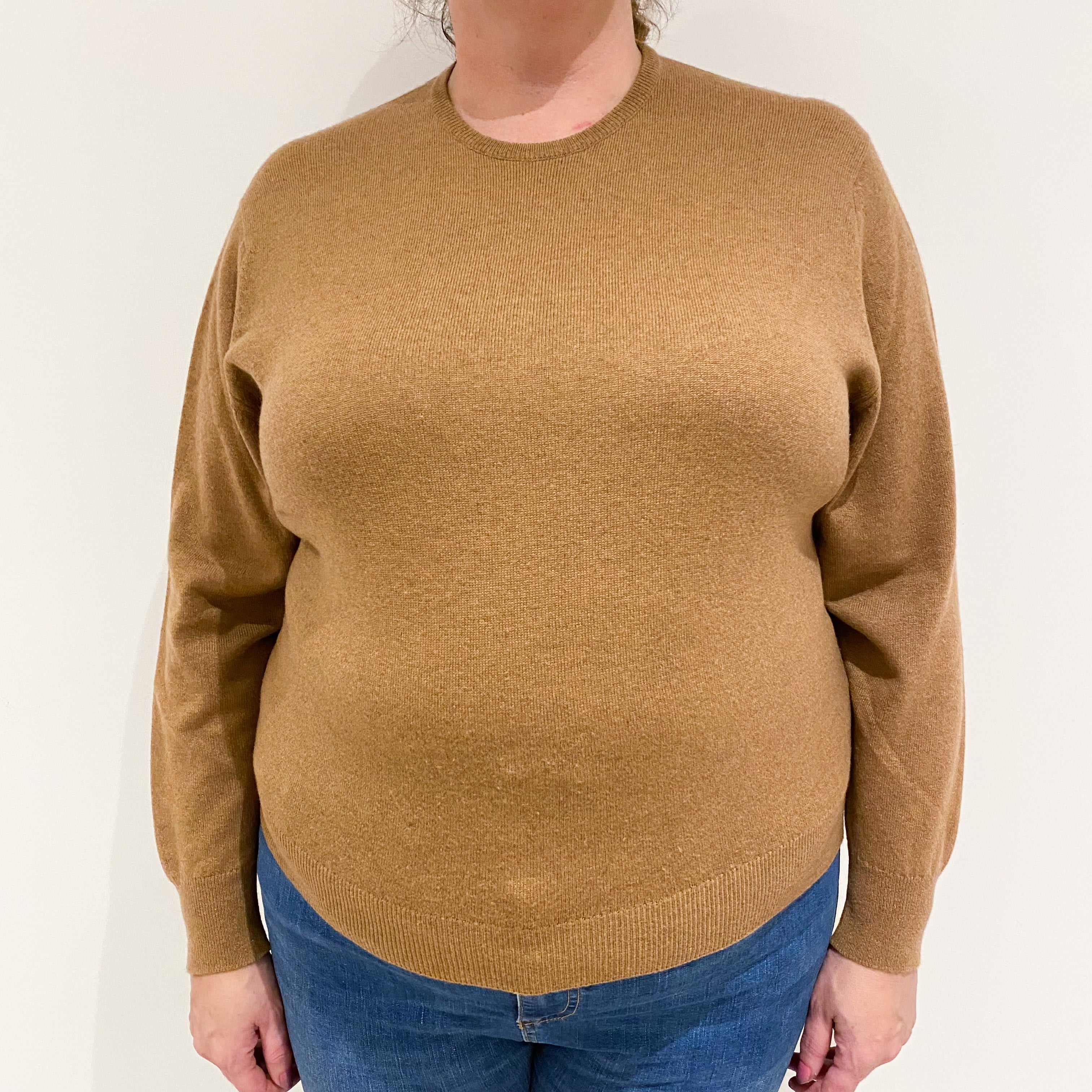 Scottish Butterscotch Brown Cashmere Crew Neck Jumper Extra Large