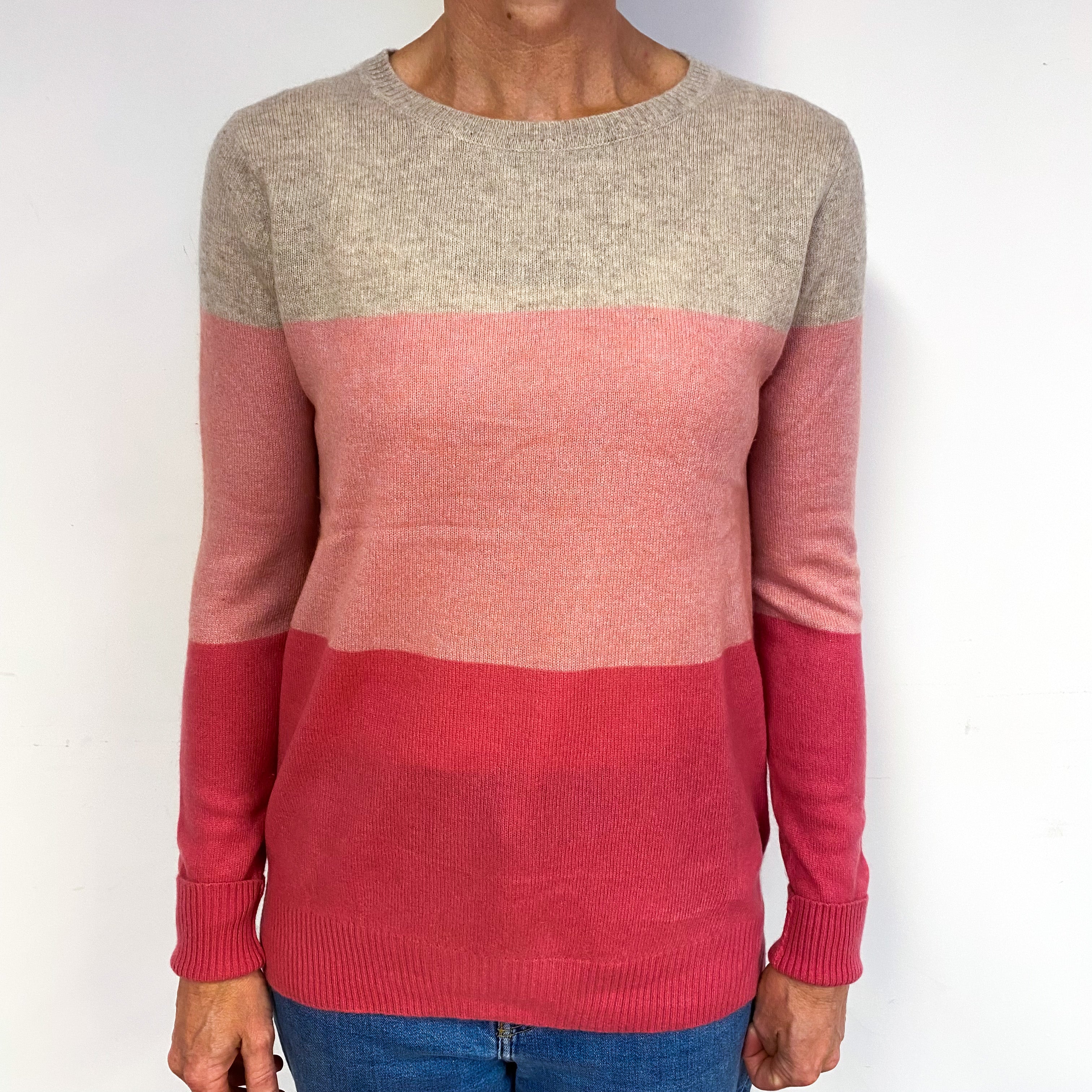 Fawn and Pink Cashmere Crew Neck Jumper Medium