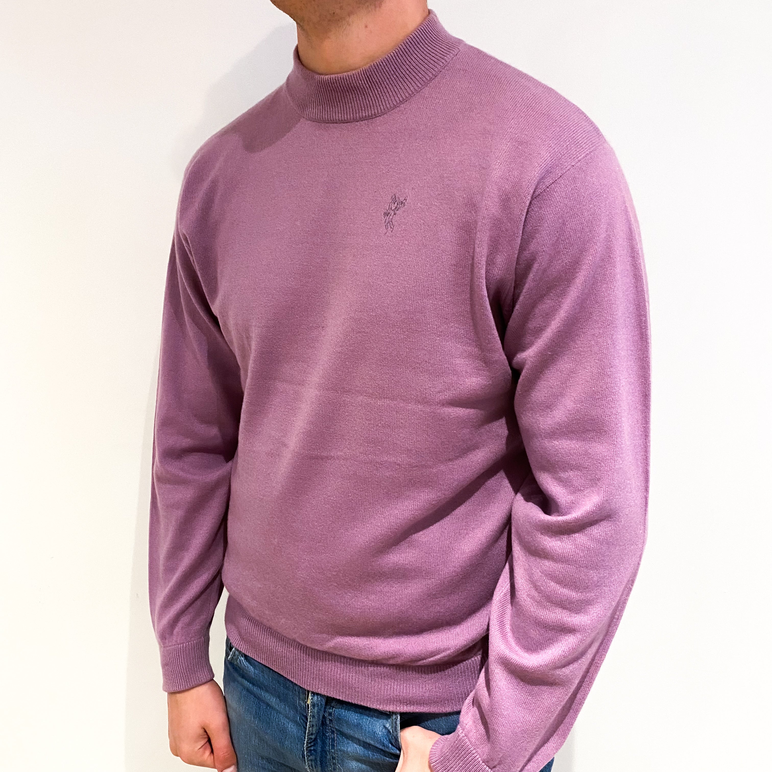 Men’s Lilac Purple Cashmere Turtle Neck Jumper XL