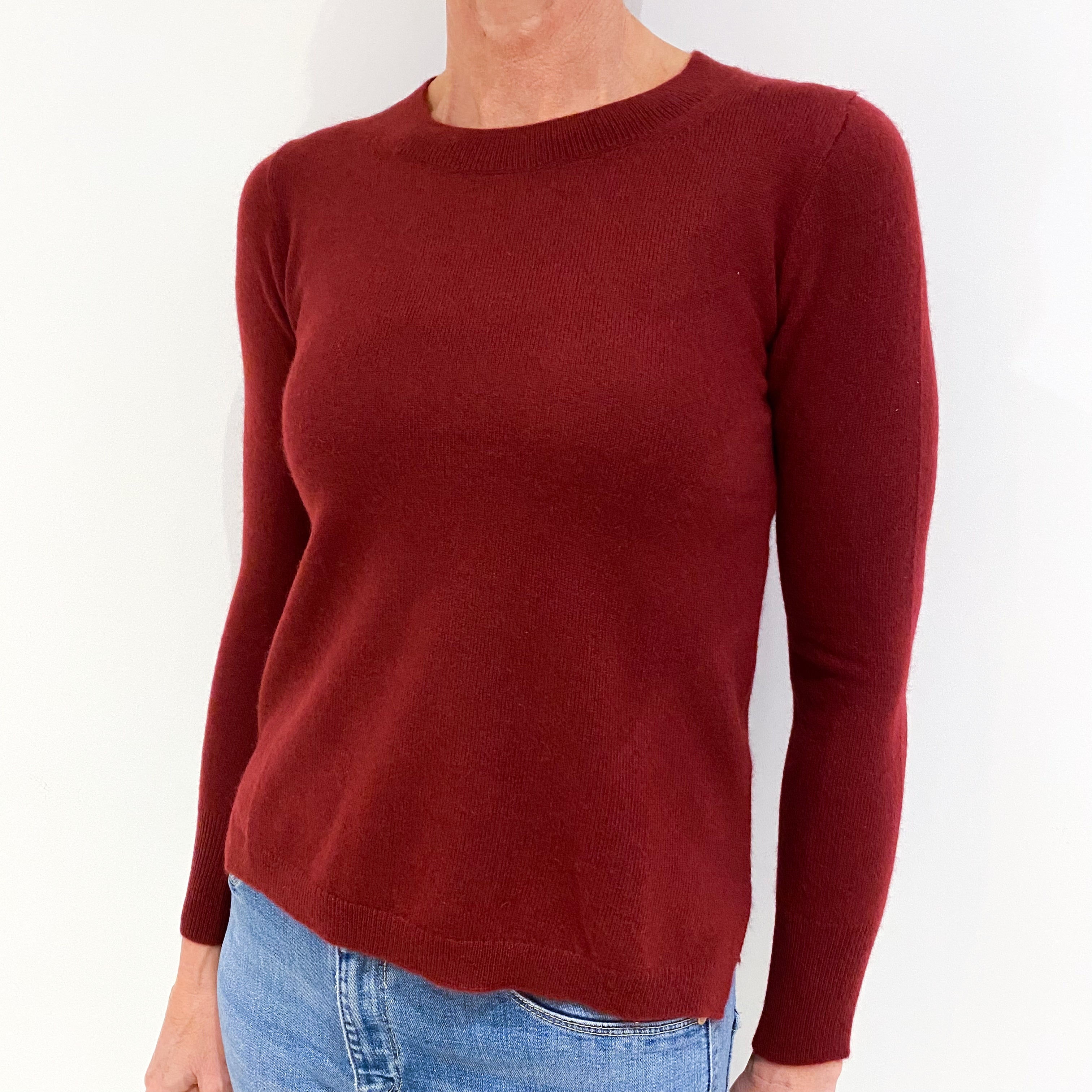 Burgundy Red Cashmere Crew Neck Jumper Small