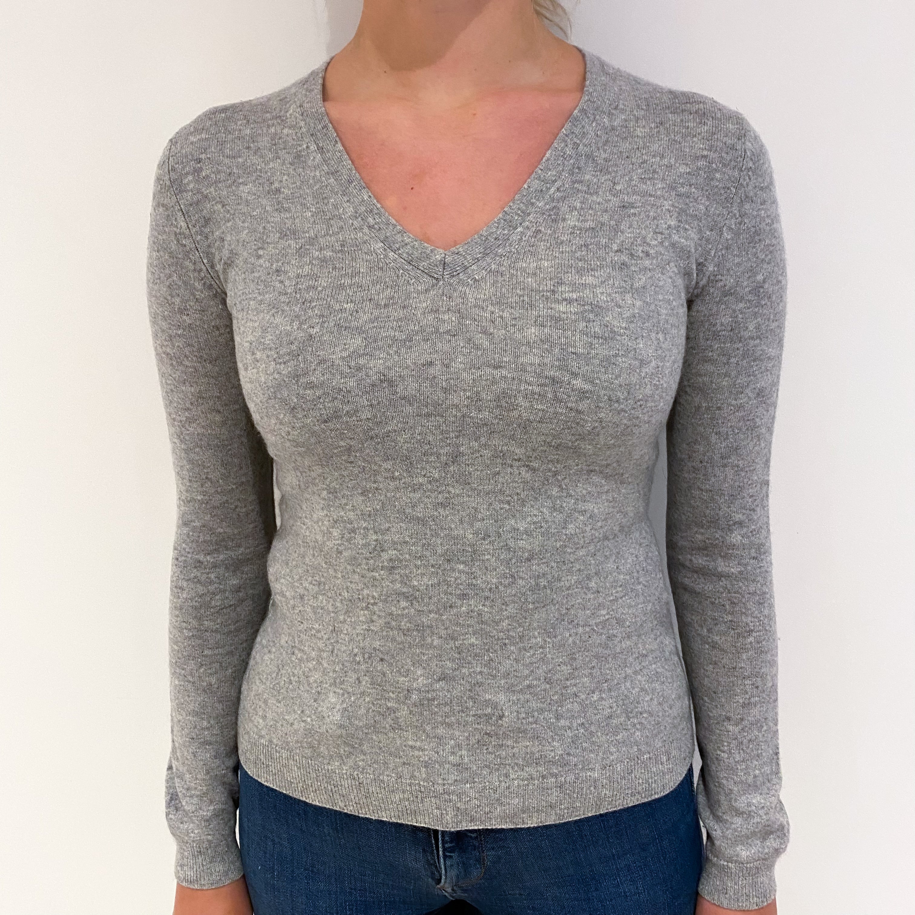 Smoke Grey Cashmere V Neck Jumper Small